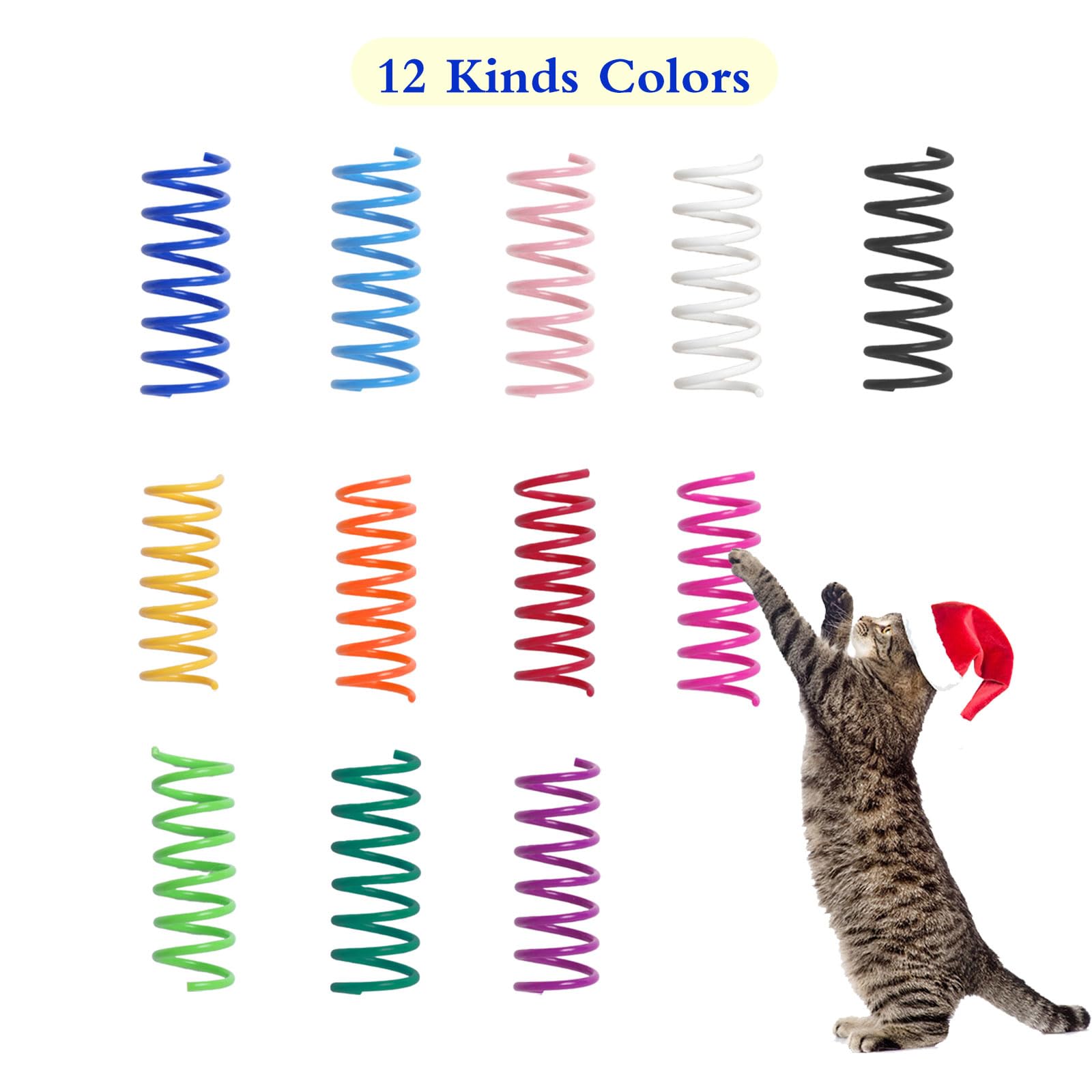 12PCS 12Colors Cat Spring Toys for Indoor Cats, Interactive Coil Springs for Self Play, Durable Heavy Plastic Cat Spiral Spring, Hunting, Biting, Swatting Creative Kitten Toy.