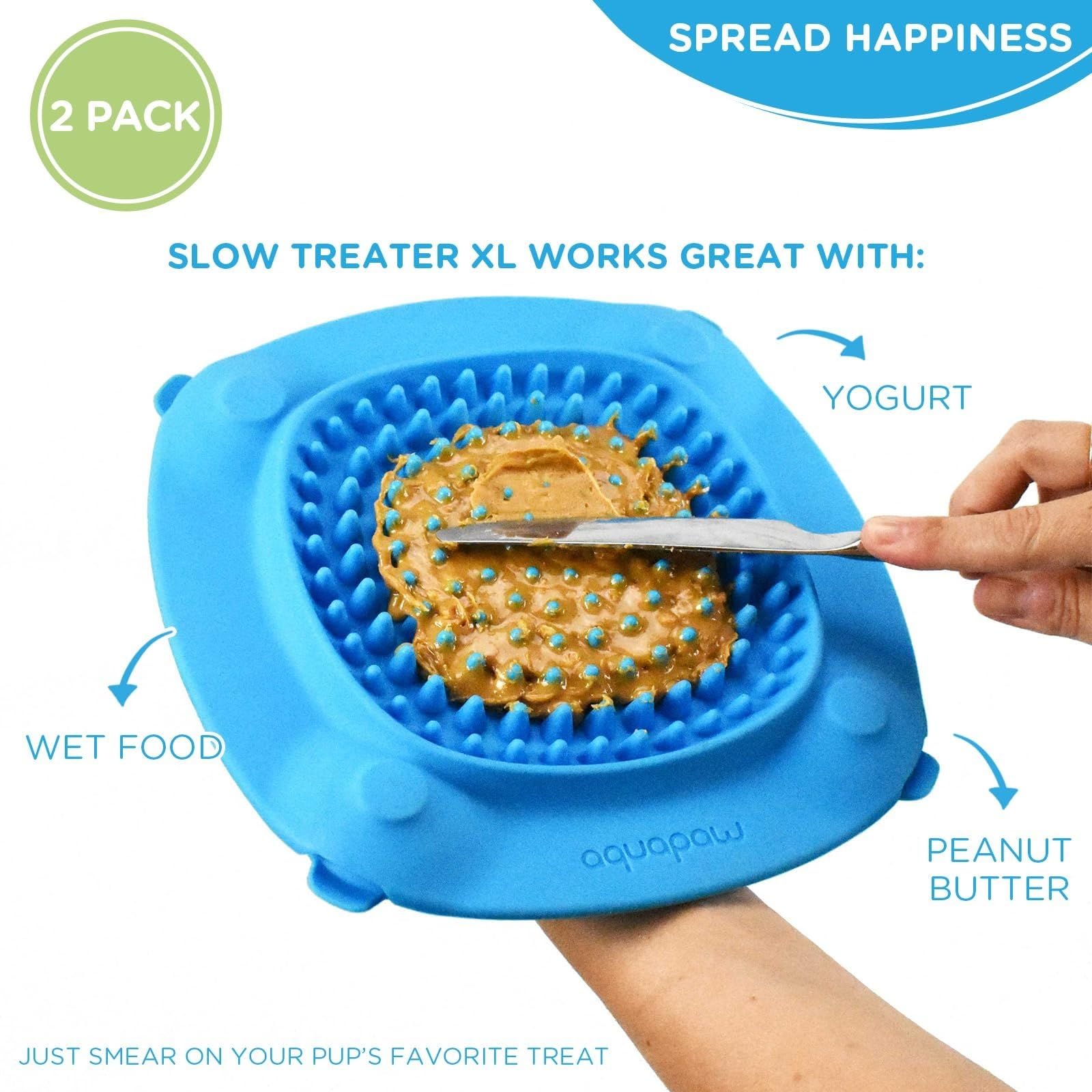Aquapaw Dog Bath Lick Mat - 2-Pack, XL, Blue - Slow Feeder Mat & Dog Treat Container with Suction Cup - Shower Peanut Butter Holder & Bathing Distraction Aid