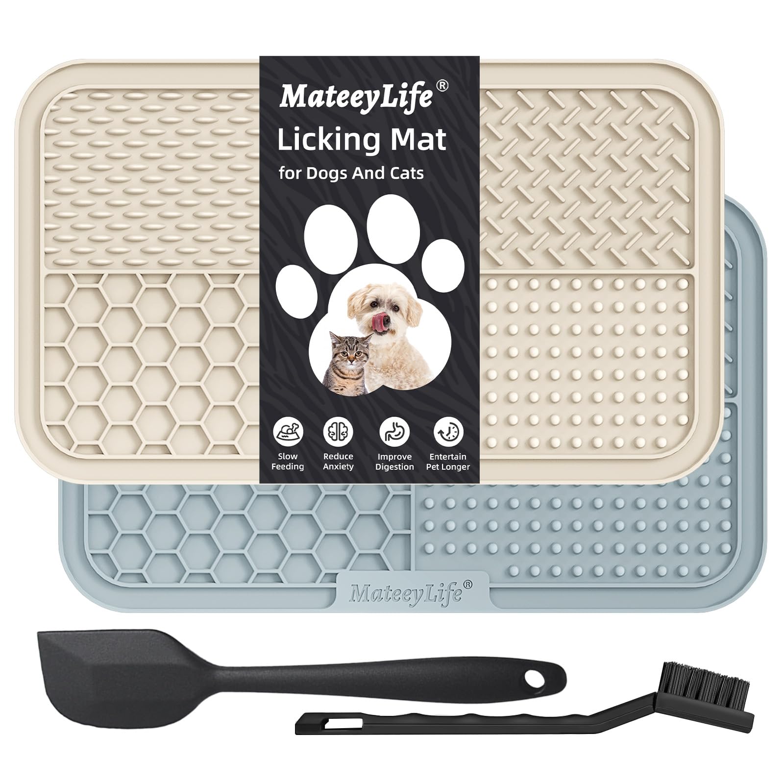 Aquapaw Dog Bath Lick Mat - 2-Pack, XL, Blue - Slow Feeder Mat & Dog Treat Container with Suction Cup - Shower Peanut Butter Holder & Bathing Distraction Aid