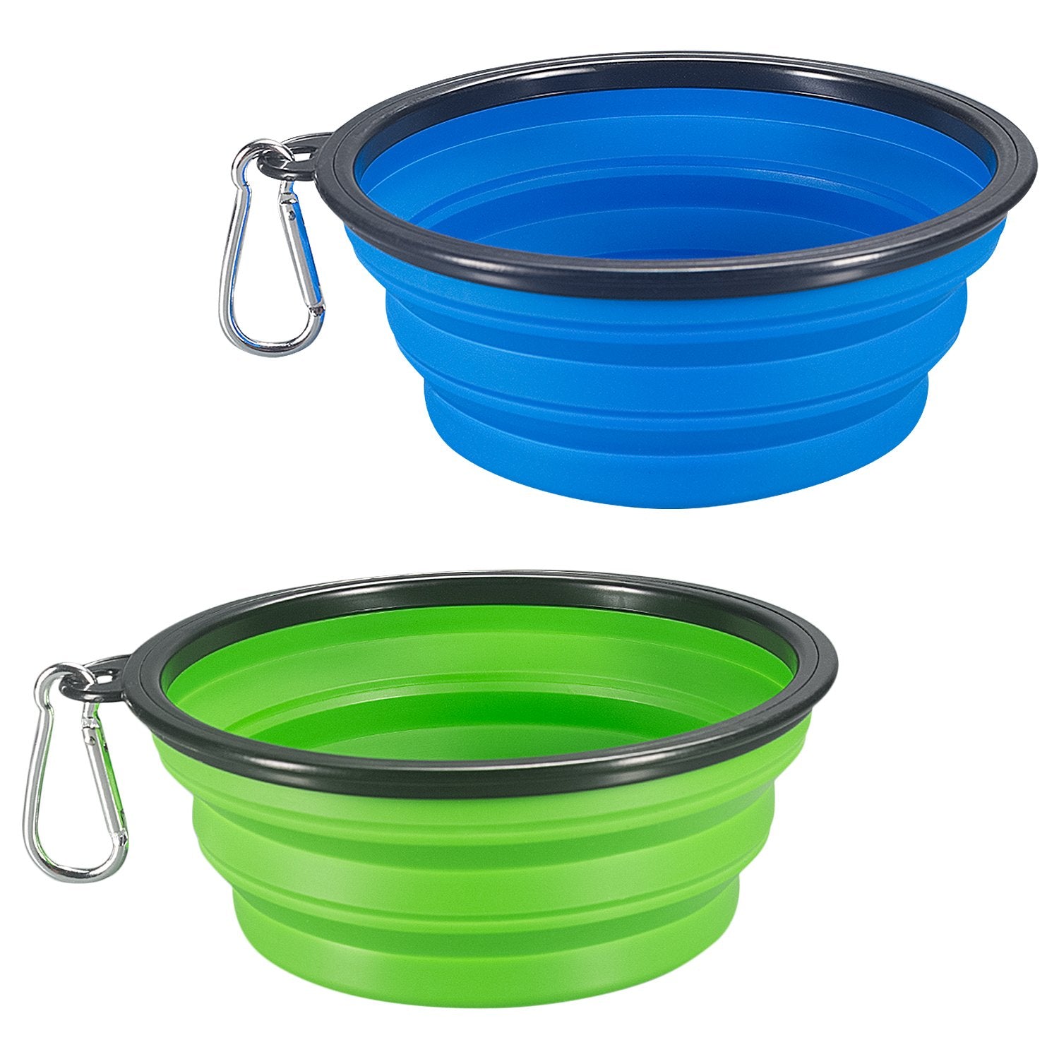 Kytely Large Collapsible Dog Bowls 2 Pack, 34oz Foldable Dog Travel Bowl, Portable Pet Water Food Bowl with Clasp, Pet Cat Feeding Cup Dish for Traveling, Walking, Hiking (Black+Blue)