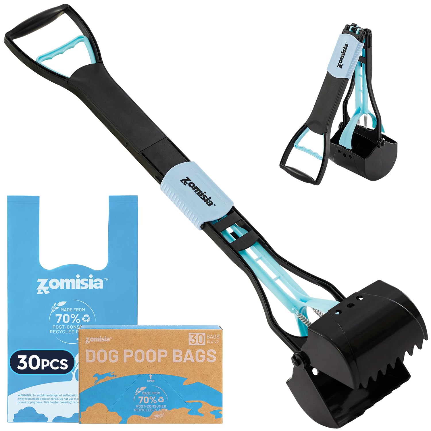 SZHLUX 28" Pooper Scooper, Foldable Dog Pooper Scooper with Unbreakable Material and Durable Spring for Grass and Gravel, Green