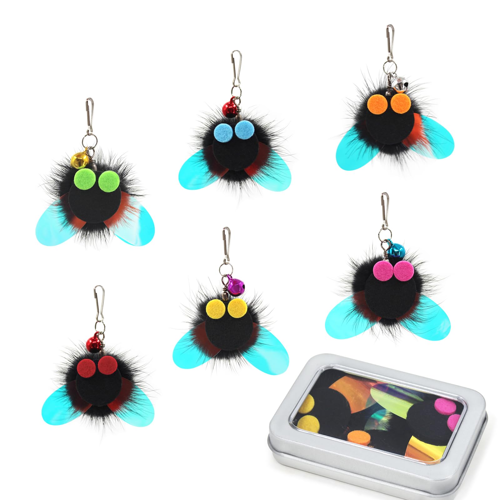 SONGWAY Insect Cat Toys with Feather - 6 Pieces Cat Worm Toy Refills, Cat Toy Wand Attachments, Worm Cat Toys, Interactive Toys for Indoor Cats Kittens
