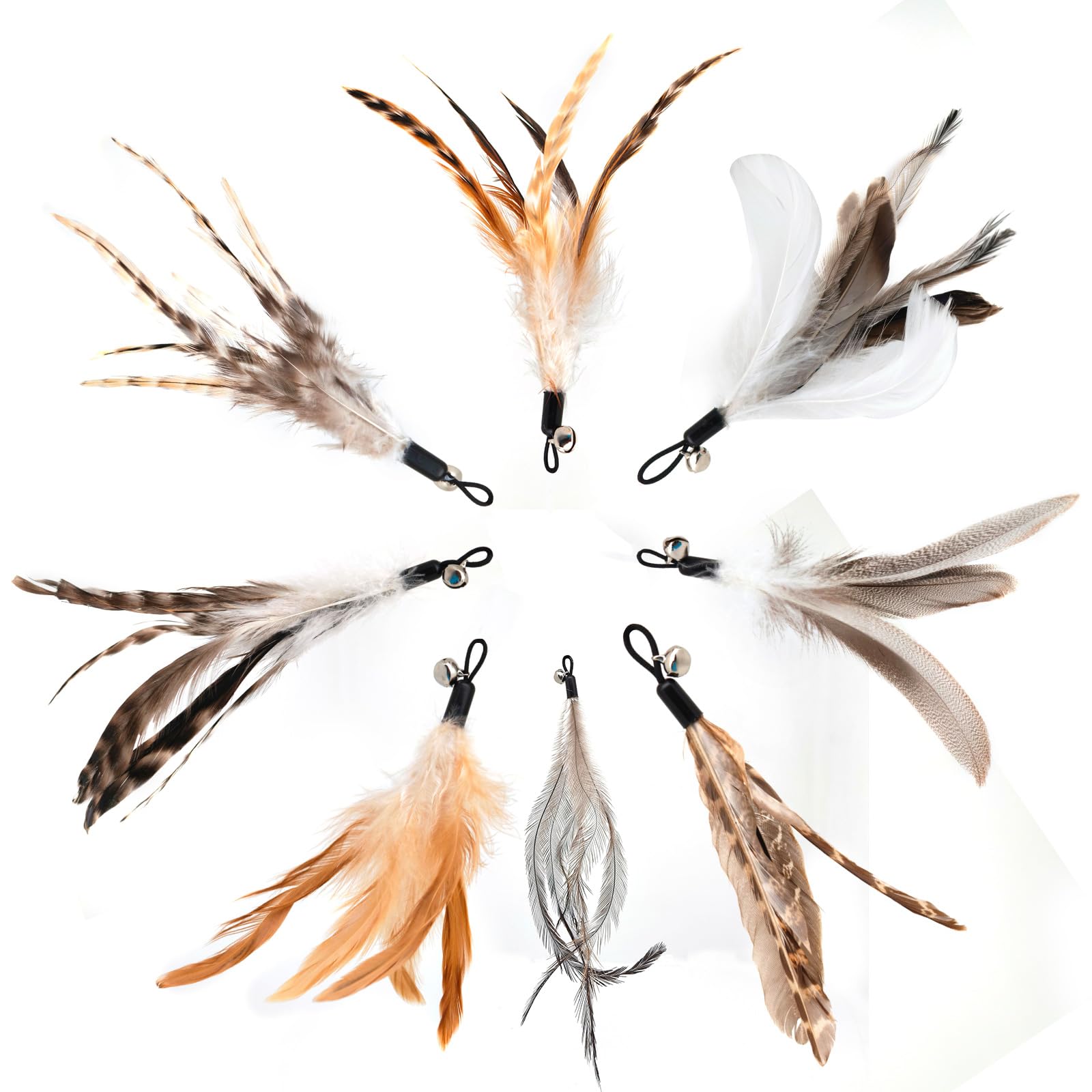 miwoowim Natural unstained Feathers,8PCS Cat Feather Toys Replacement Wand Toy Refills, Cat Feathers Refill for Indoor Cats,Perfect Wand Attachments