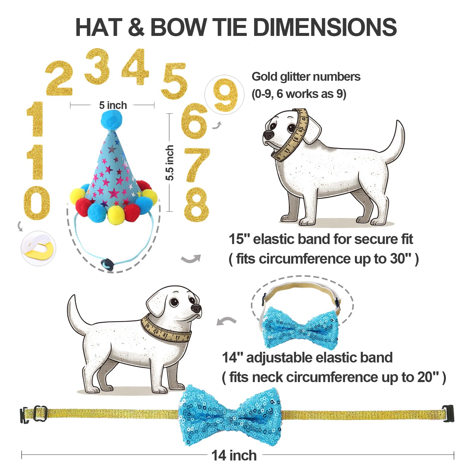 Boy Dog Birthday Party Costume & Decoration Supplies Set with Blue Birthday Bandana Hat Scarf and Bow Tie Happy Birthday Banner and Dog Paw Balloons for Medium Large Dogs Pets(M/L)