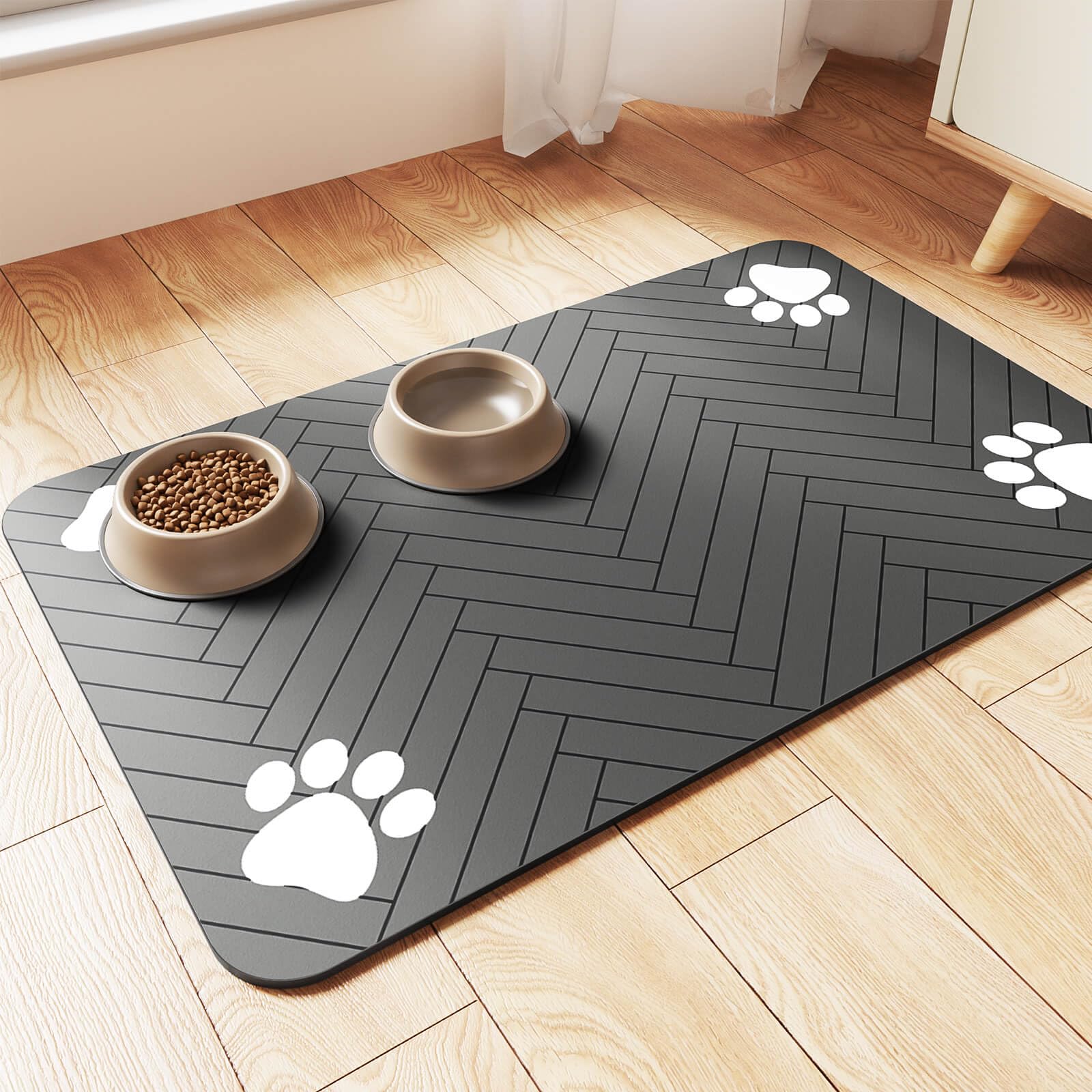 Pet Feeding Mat-Absorbent Dog Mat for Food and Water Bowl-No Stains Quick Dry Dispenser Mat-Dog Accessories Pet Supplies-Water Bowl for Messy Drinkers（Darkgrey,12"x19"