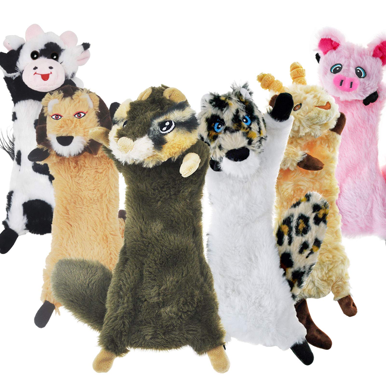 No Stuffing Dog Squeaky Toys, 8 Pack Cute Animal Durable Plush Interactive Teething Chew Toys, Pet Entertaining Toy for Puppy & Small Medium Breeds