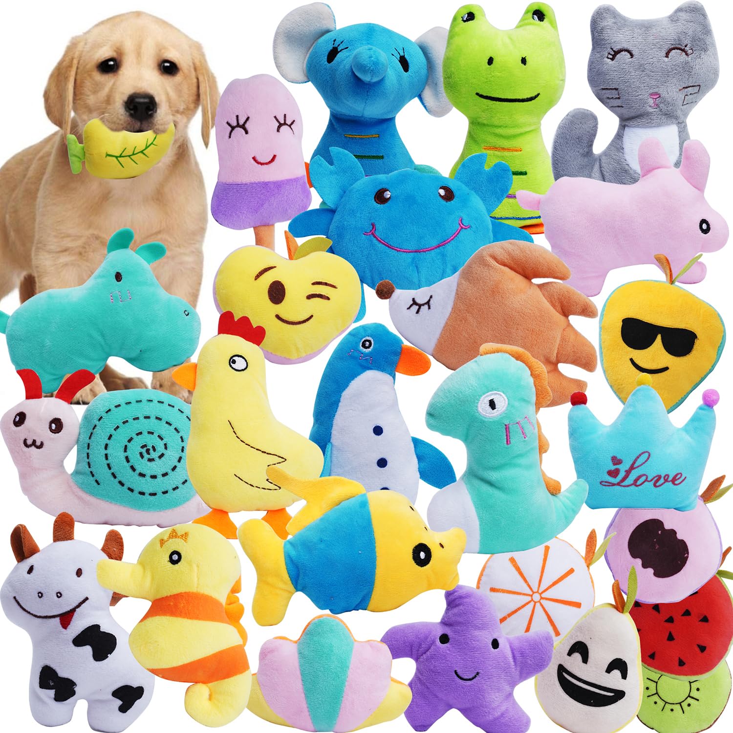 30 Pcs Dog Squeaky Toys, Cute Plush Small Dog Toys with Squeakers,Interactive Puppy Chew Toys for Small Medium Dogs Teething