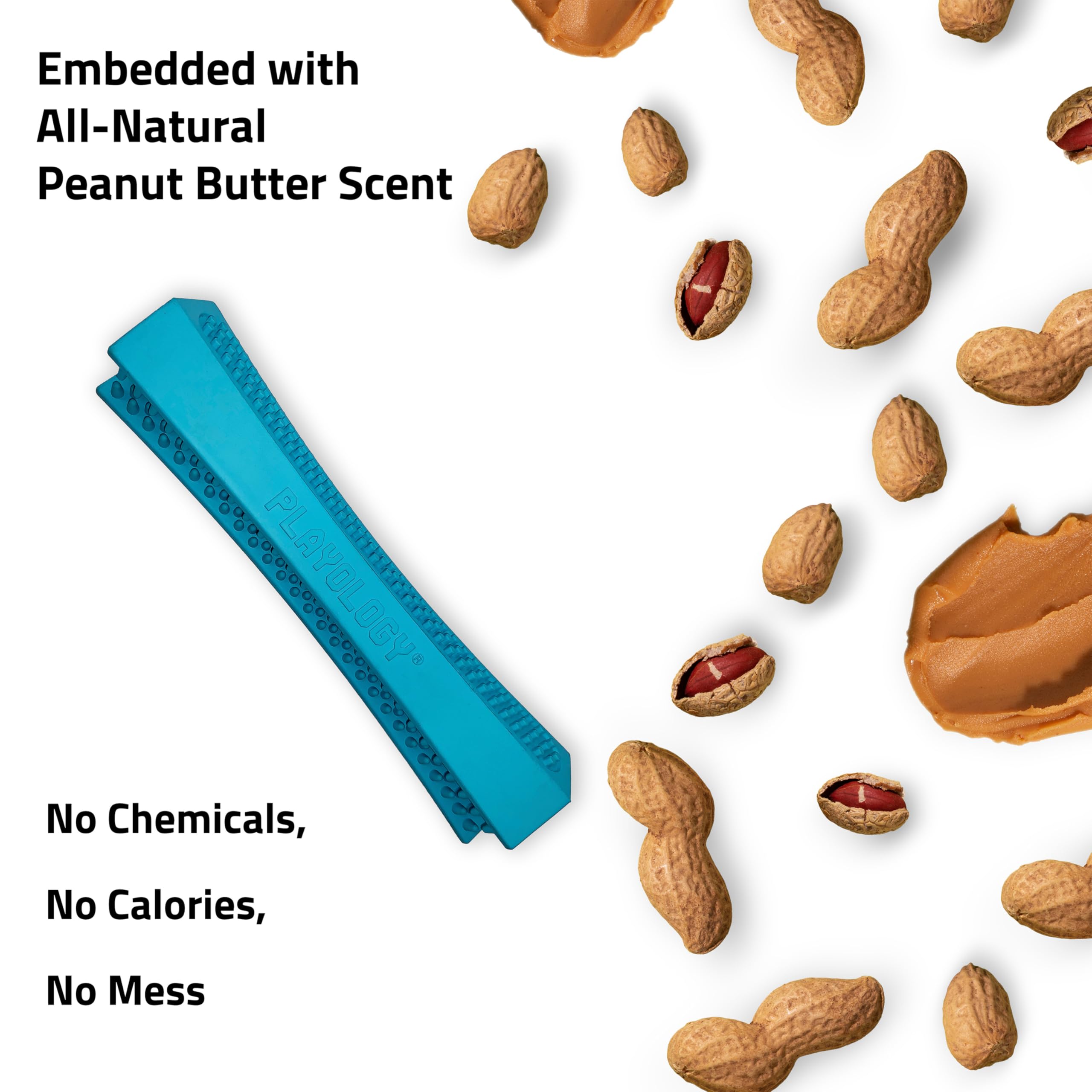 Playology Dog Toys | Dental Chew Stick Gentle on Gums | Medium Peanut Butter Scented Toy - Easy to Clean and Made from Non Toxic Materials