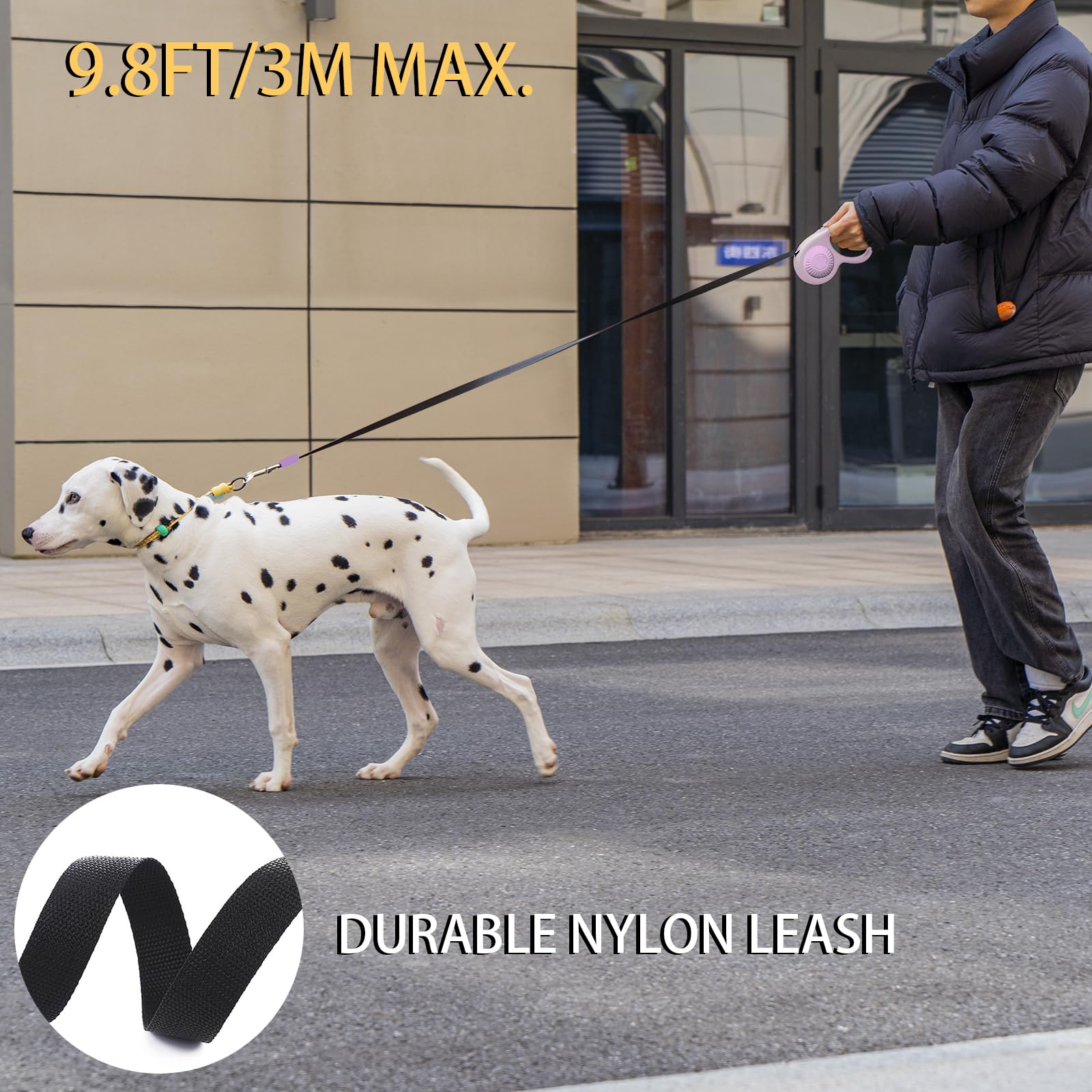 JSXD 360° Tangle-Free Retractable Dog Leash with One-Handed Brake, Pause, Lock, 10 ft Strong Nylon Tape Pet Walking Leash,Suitable for Cats, Small and Medium Dogs up to 66 lbs (Purple, 10 ft)