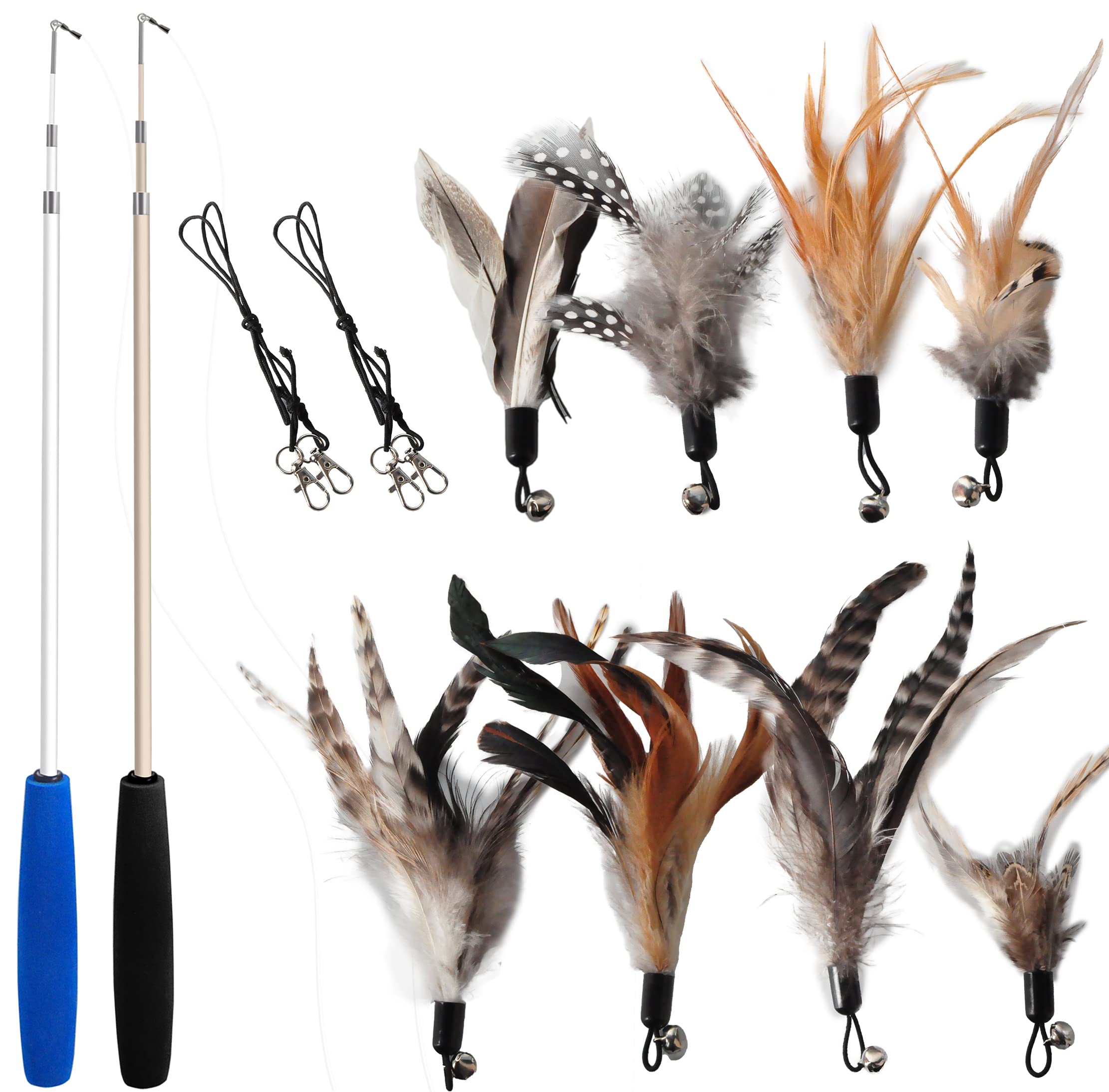 miwoowim Natural unstained Feathers,8PCS Cat Feather Toys Replacement Wand Toy Refills, Cat Feathers Refill for Indoor Cats,Perfect Wand Attachments