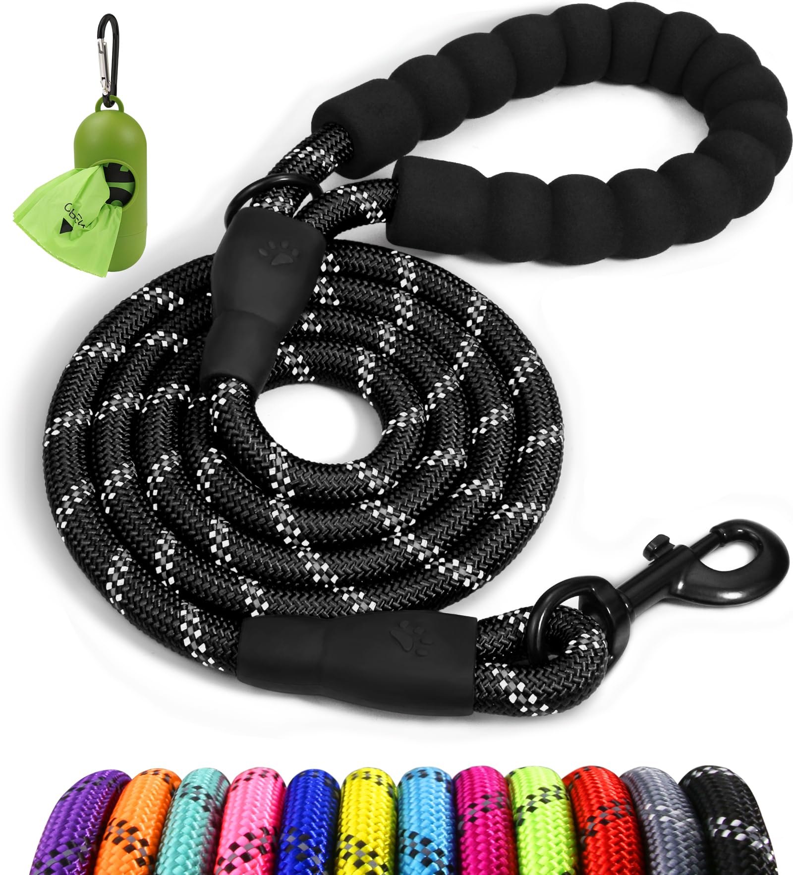 BAAPET 2/4/5/6 FT Dog Leash with Comfortable Padded Handle and Highly Reflective Threads for Small Medium and Large Dogs (5FT-1/2'', Black)