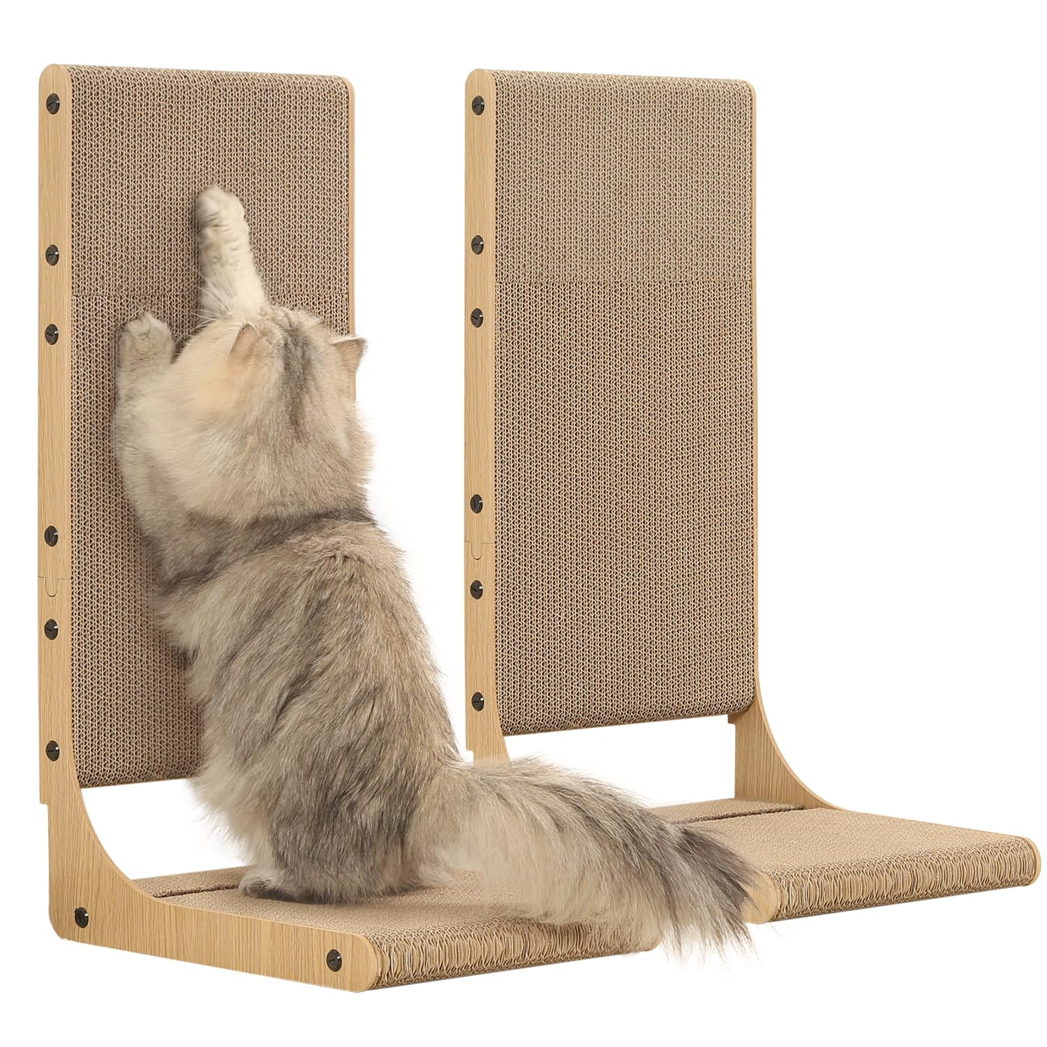 FUKUMARU Cat Scratcher, 26.8 Inch L Shape Cat Scratch Pad Wall Mounted, Cat Scratching Cardboard with Ball Toy for Indoor Cats, Large Size
