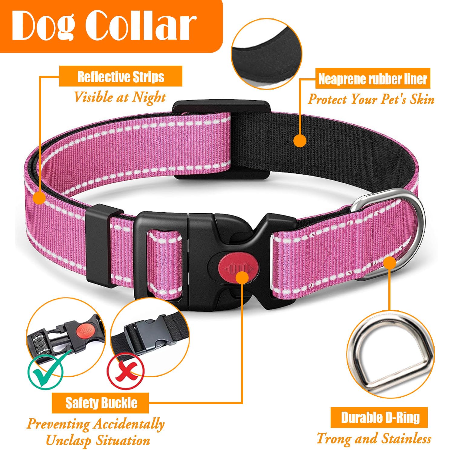 LOBEVE No Pull Dog Harness, Collar & Leash Set | Includes Dog Seat Belt, Collapsible Bowls & Poop Bag Dispenser. Ideal for Training, Walking, Hiking. Fits Small to Large Dogs(Pink-M)