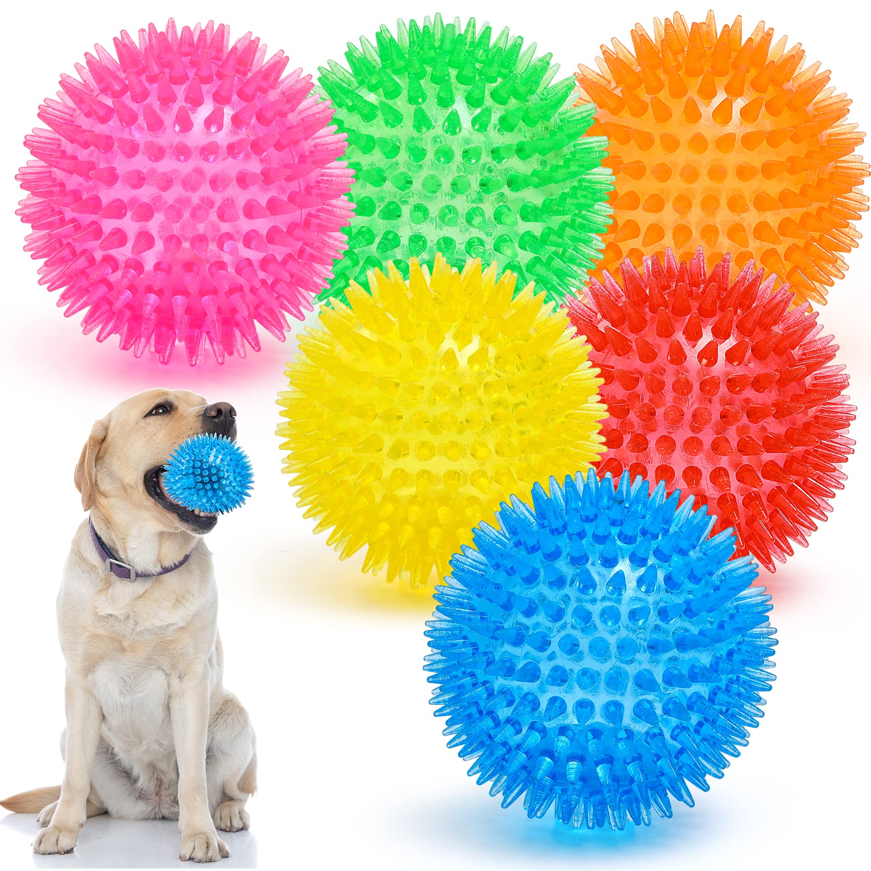 petizer 6 Pack 2.5” Squeaky Dog Toy Balls, Floating Dogs Pool Balls, Spiky Dog Balls, Durable Interactive Fetch Toys for Puppy, Dog Chew Toys for Teething (2.5", Small Dog)