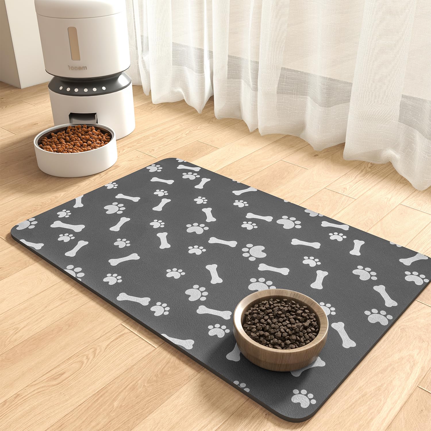 Pet Feeding Mat-Absorbent Dog Mat for Food and Water Bowl-No Stains Quick Dry Dispenser Mat-Dog Accessories Pet Supplies-Water Bowl for Messy Drinkers（Darkgrey,12"x19"