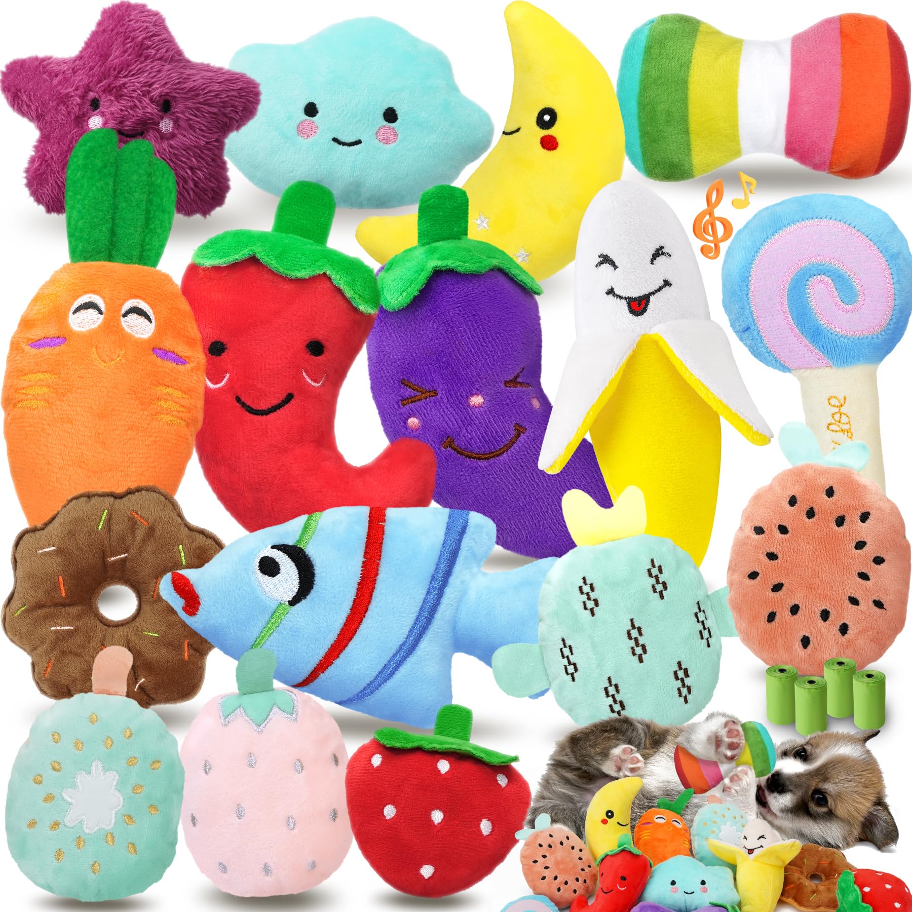 30 Pcs Dog Squeaky Toys, Cute Plush Small Dog Toys with Squeakers,Interactive Puppy Chew Toys for Small Medium Dogs Teething