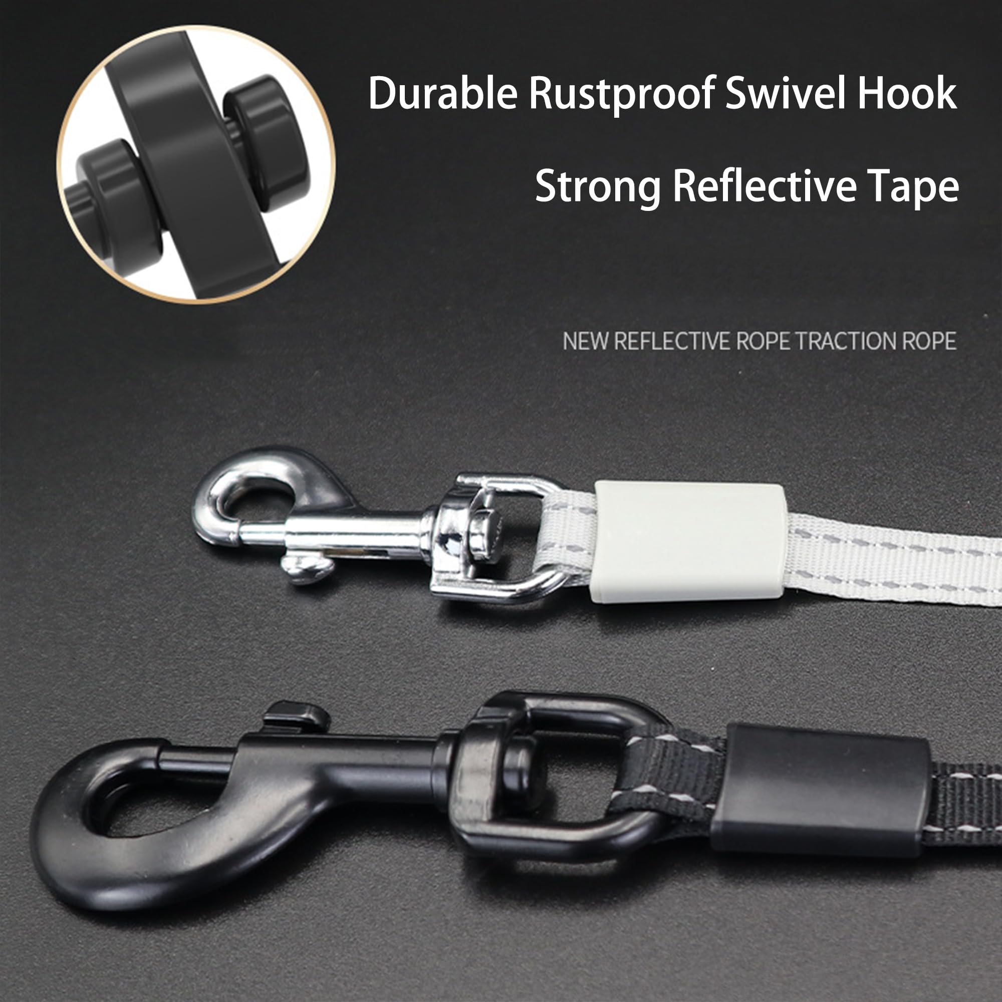 360° Tangle-Free Retractable Dog Leash, Strong Reflective Nylon Tape Lead 16 ft Dog Walking Leash, up to 66lbs, Anti-Slip Rubberized Handle, One-Handed Brake, White-Gray (Medium)