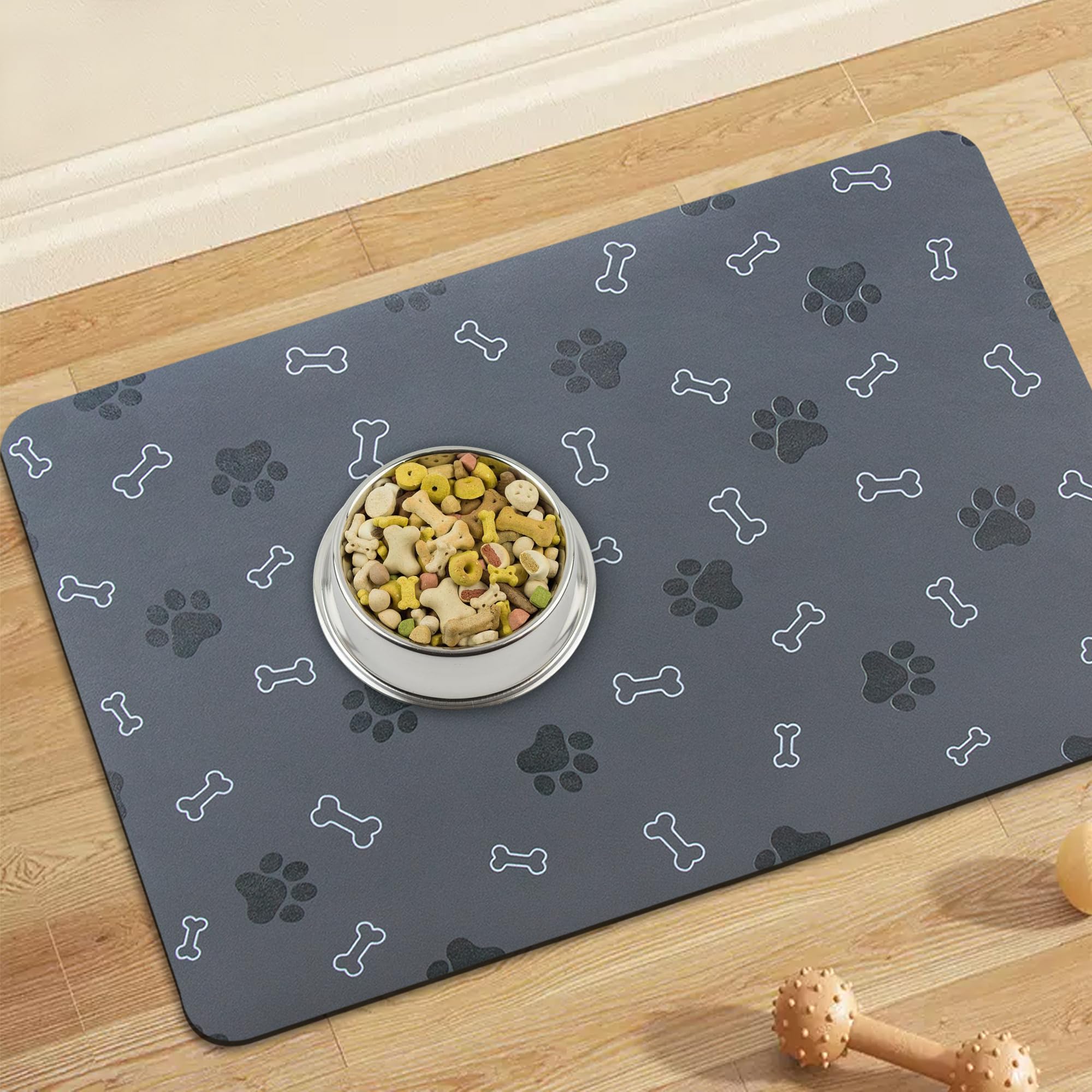 Pet Feeding Mat-Absorbent Dog Mat for Food and Water Bowl-No Stains Quick Dry Dispenser Mat-Dog Accessories Pet Supplies-Water Bowl for Messy Drinkers（Darkgrey,12"x19"