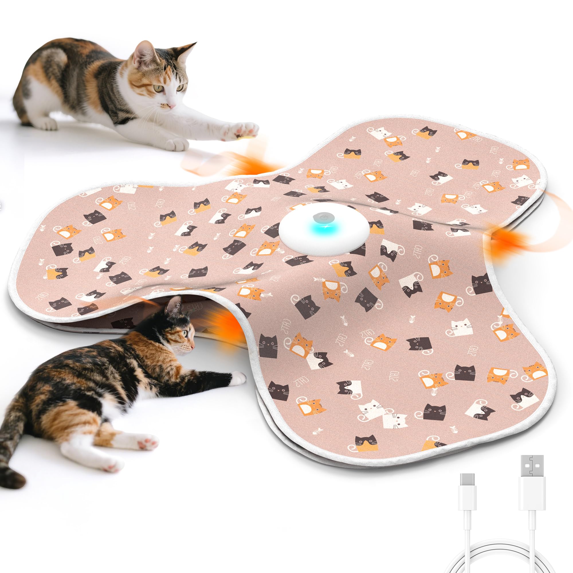 Interactive Cat Toys for Indoor Cats,[Newly Upgraded] Rechargeable Touch Activated Hide and Seek Kitten Toys for Bored Indoor Adult Cats with Fluttering (Blue)