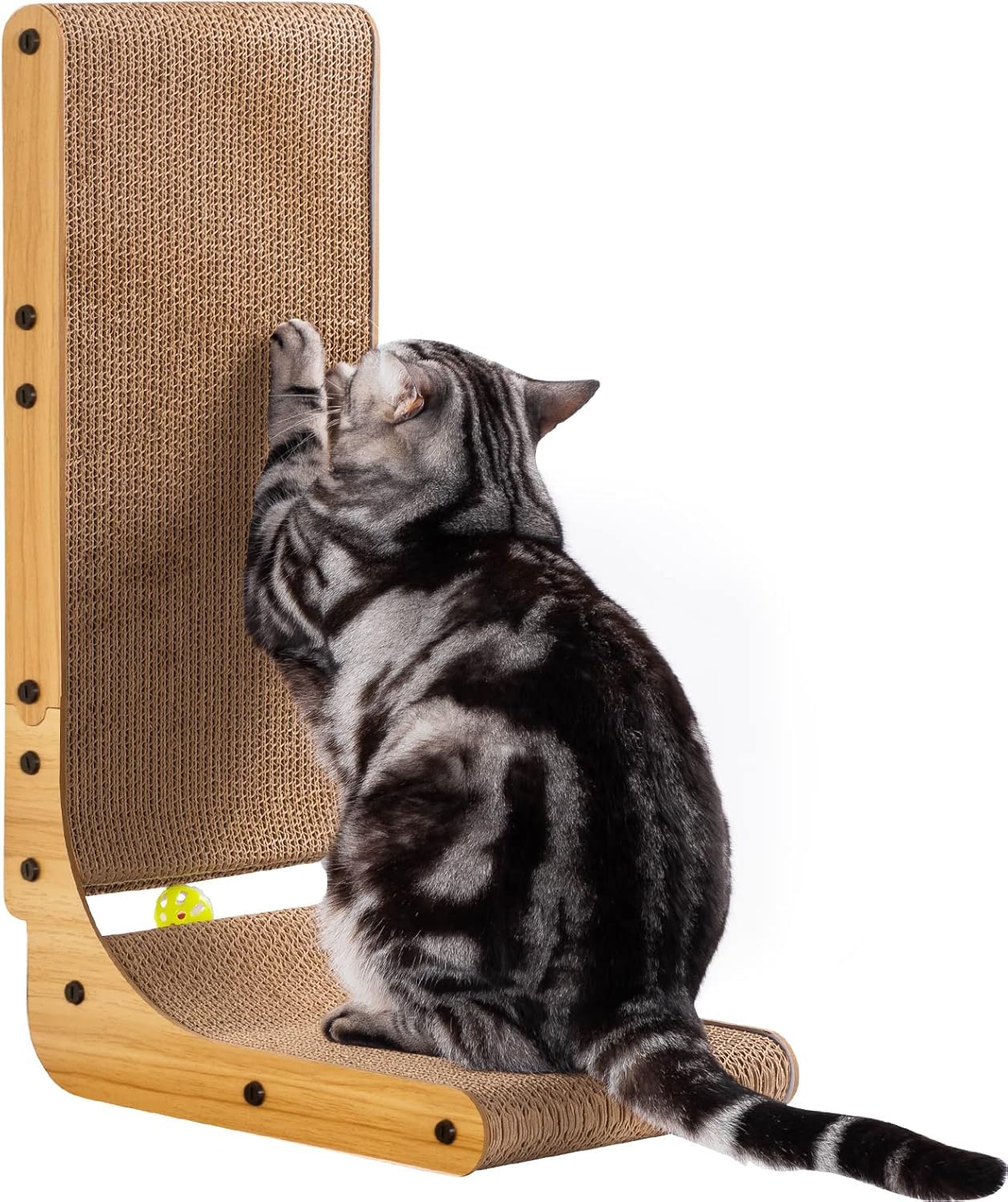 FUKUMARU Cat Scratcher, 26.8 Inch L Shape Cat Scratch Pad Wall Mounted, Cat Scratching Cardboard with Ball Toy for Indoor Cats, Large Size