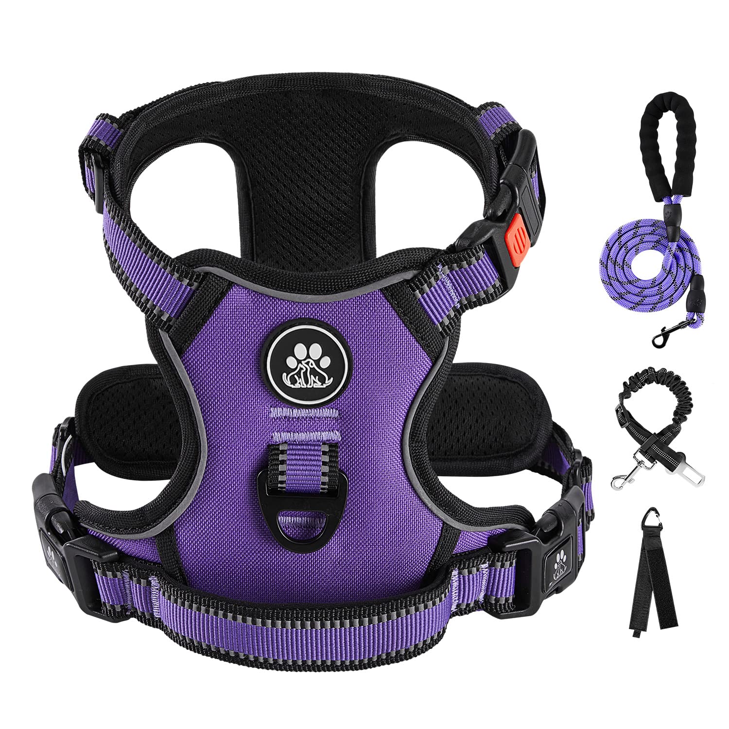 LOBEVE No Pull Dog Harness, Collar & Leash Set | Includes Dog Seat Belt, Collapsible Bowls & Poop Bag Dispenser. Ideal for Training, Walking, Hiking. Fits Small to Large Dogs(Pink-M)
