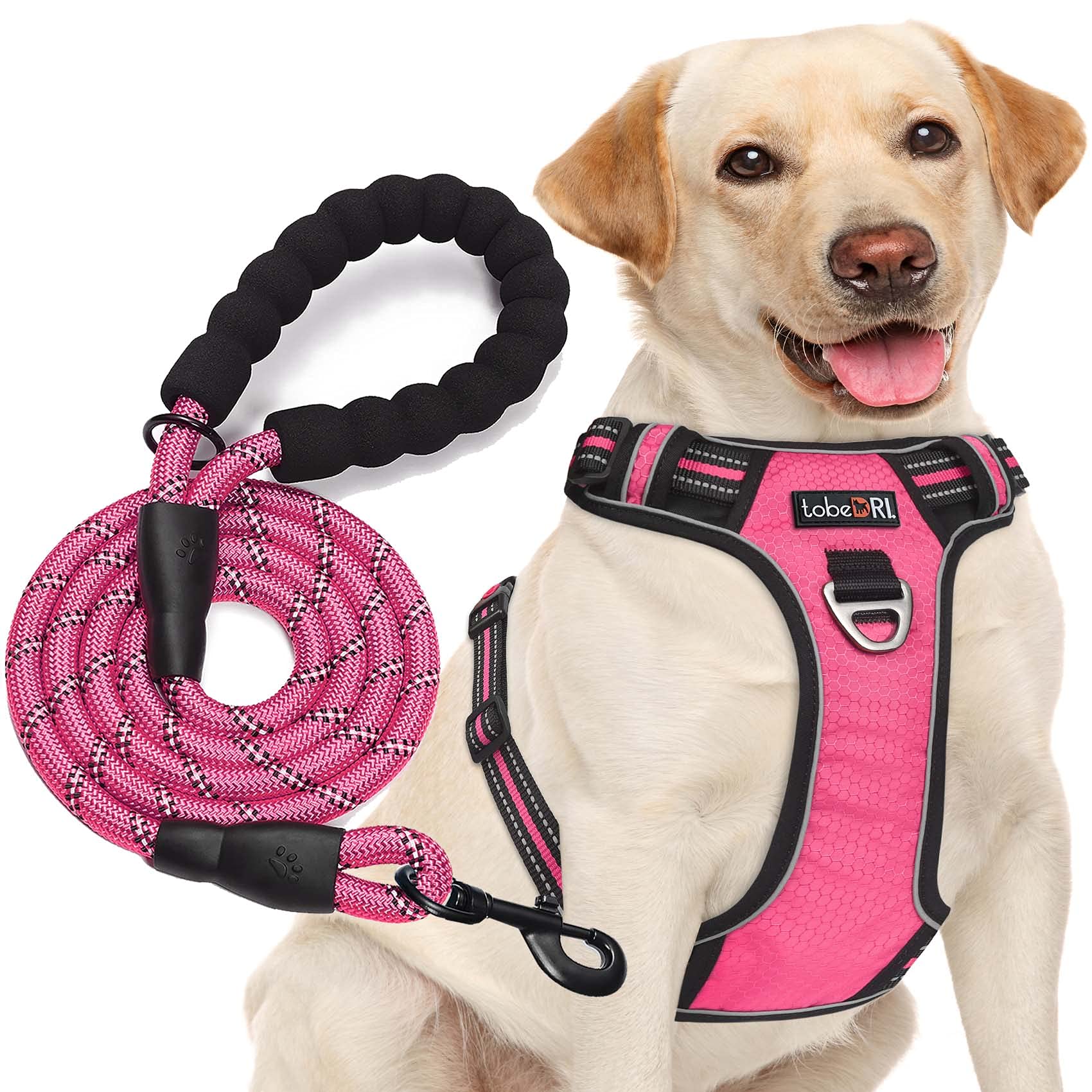 LOBEVE No Pull Dog Harness, Collar & Leash Set | Includes Dog Seat Belt, Collapsible Bowls & Poop Bag Dispenser. Ideal for Training, Walking, Hiking. Fits Small to Large Dogs(Pink-M)