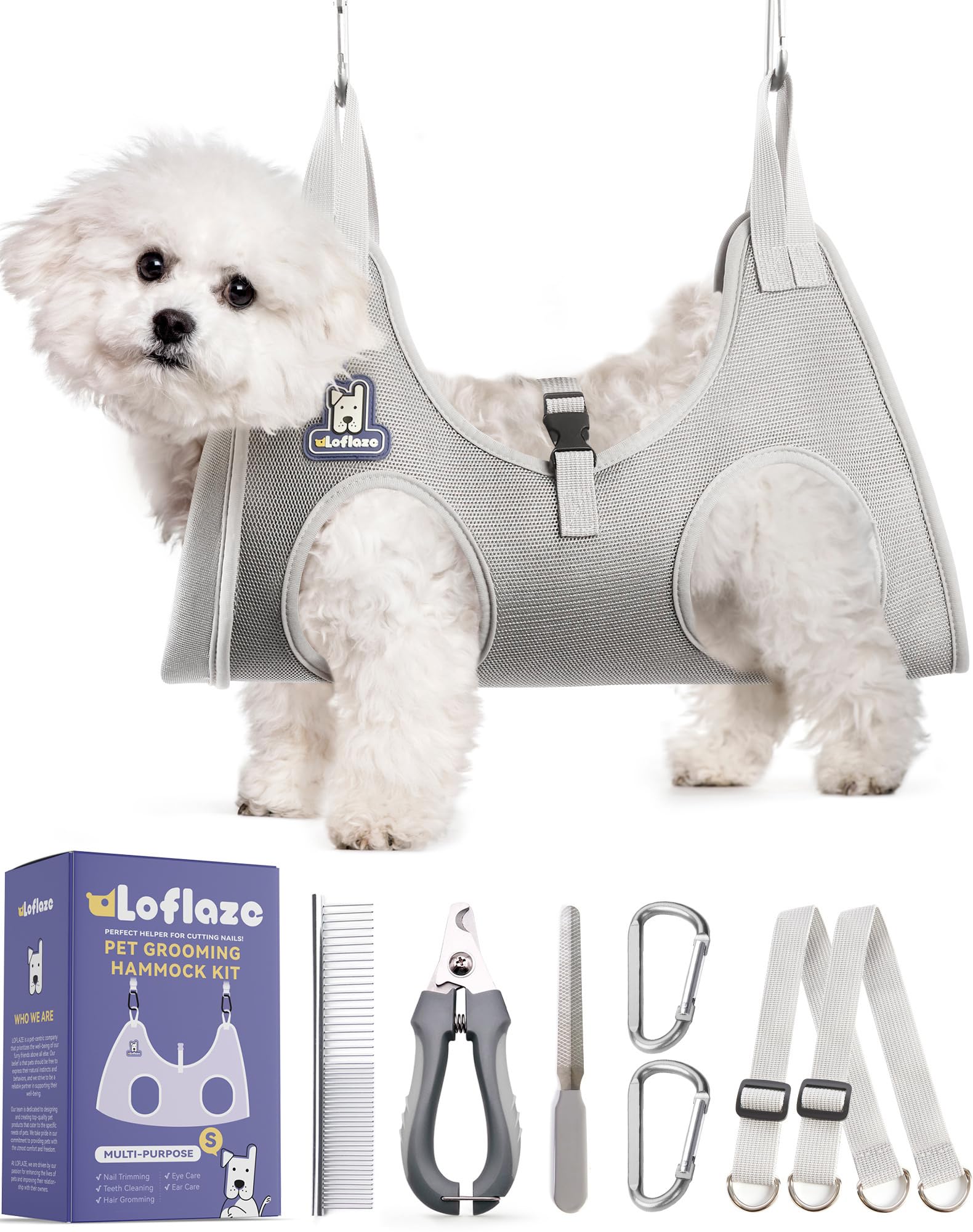 Foldable Dog Grooming Arm with Clamp: Adjustable Height 26"-40", Dog Grooming Table Arm with Hammock and No-Sit Holder, Grooming Restraint for Small Medium Dogs at Home or Salon