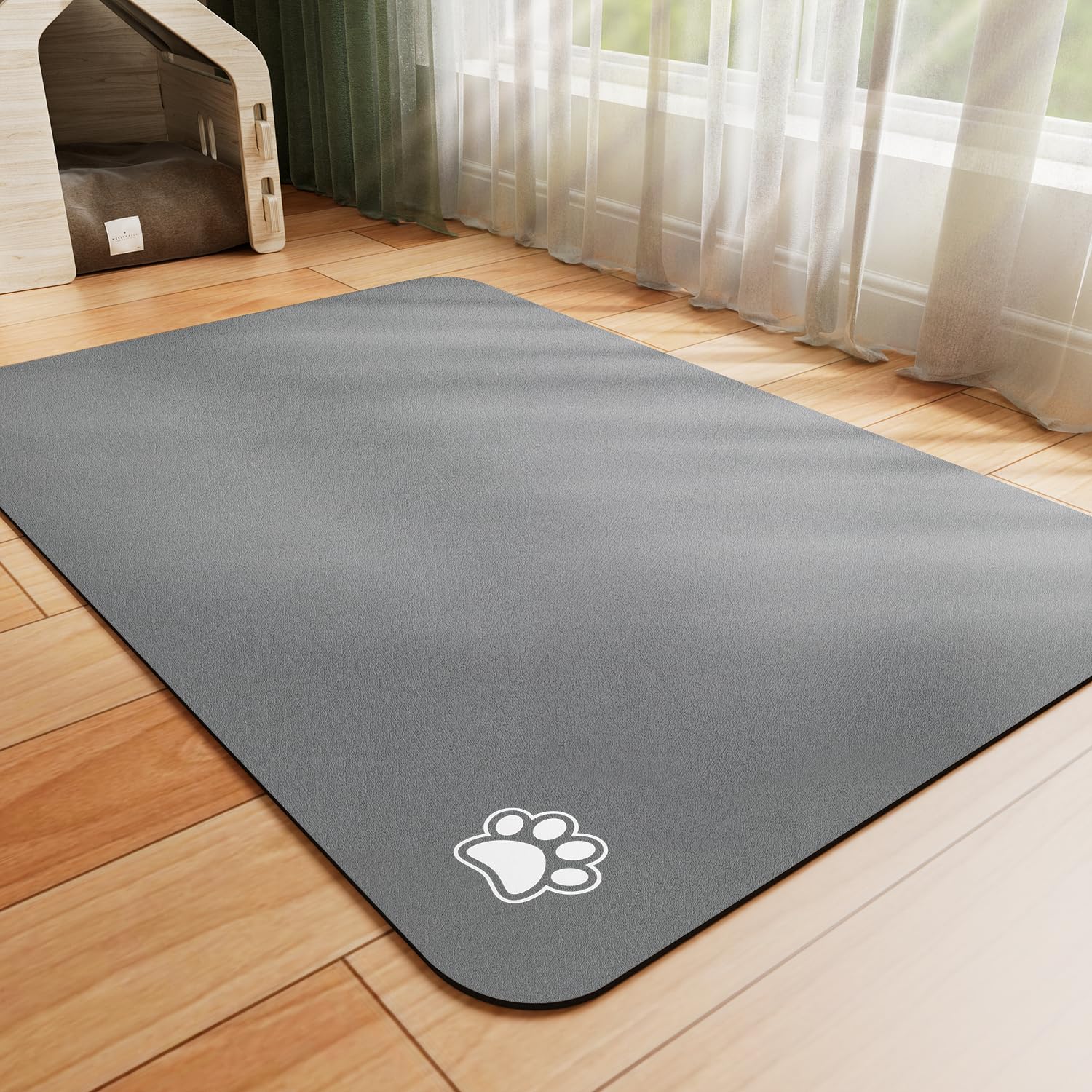 Pet Feeding Mat-Absorbent Dog Mat for Food and Water Bowl-No Stains Quick Dry Dispenser Mat-Dog Accessories Pet Supplies-Water Bowl for Messy Drinkers（Darkgrey,12"x19"