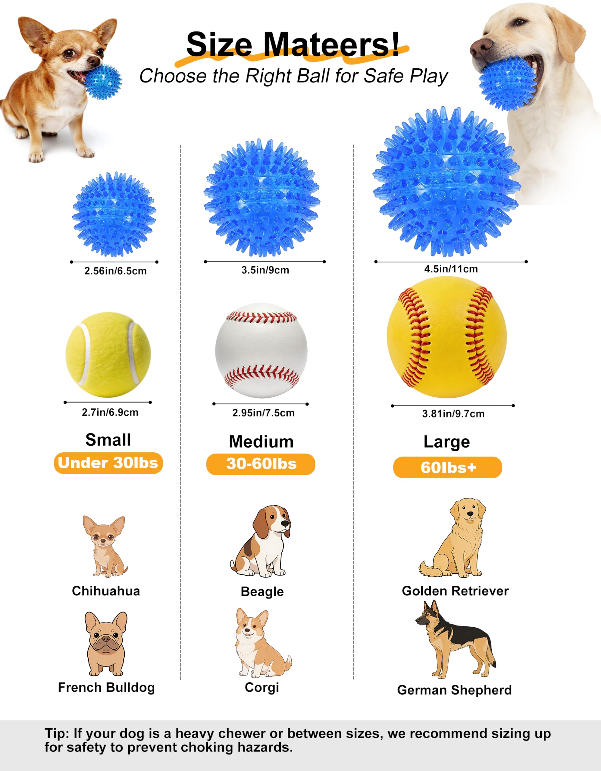 petizer 6 Pack 2.5” Squeaky Dog Toy Balls, Floating Dogs Pool Balls, Spiky Dog Balls, Durable Interactive Fetch Toys for Puppy, Dog Chew Toys for Teething (2.5", Small Dog)