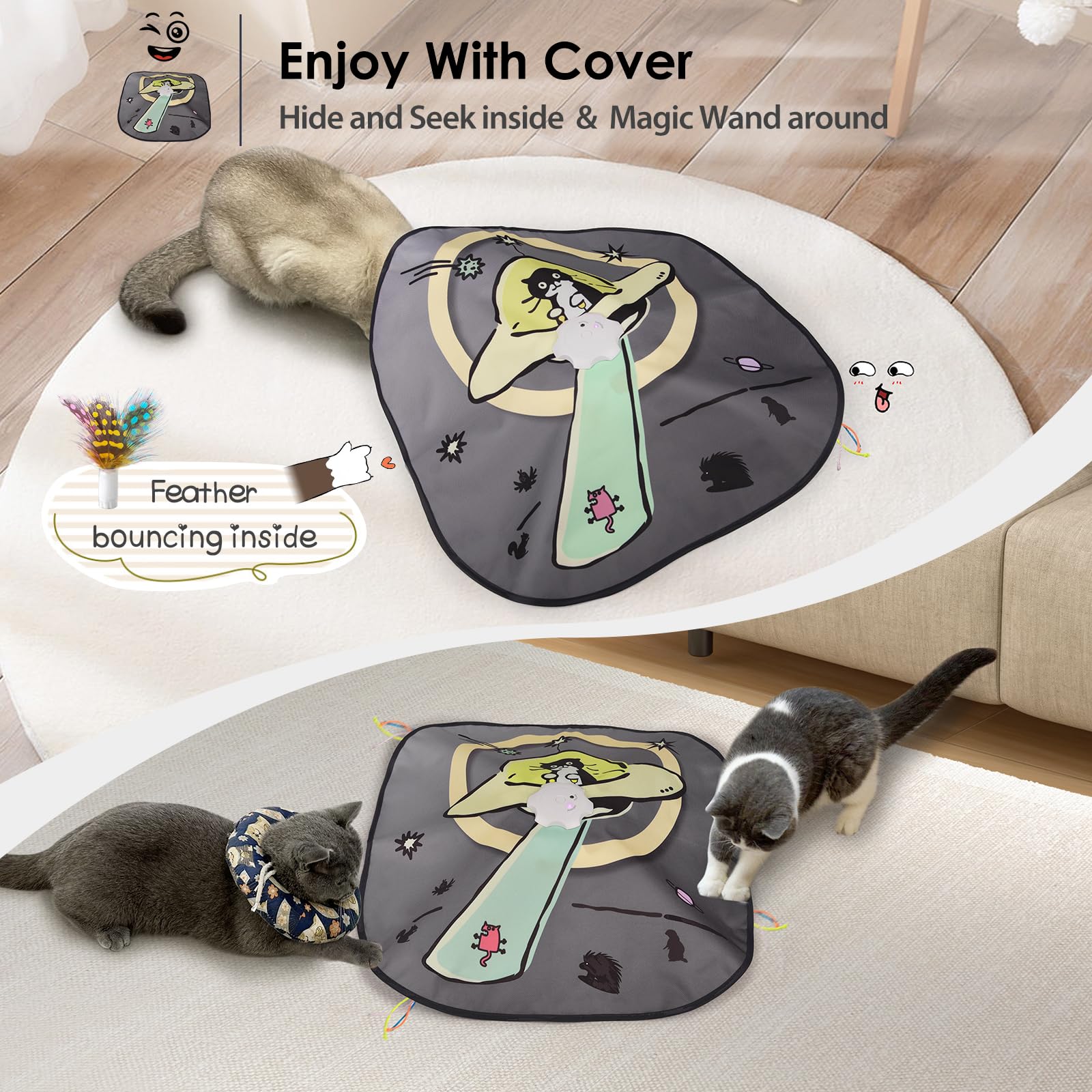 ORSDA 4 in 1 Interactive Cat Toys - Automatic Cat Toys for Indoor Cats & Kittens, 8 Holes Mice Whack-A-Mole, Hide and Seek Smart Motion with 5PCS DIY Replacement Refills