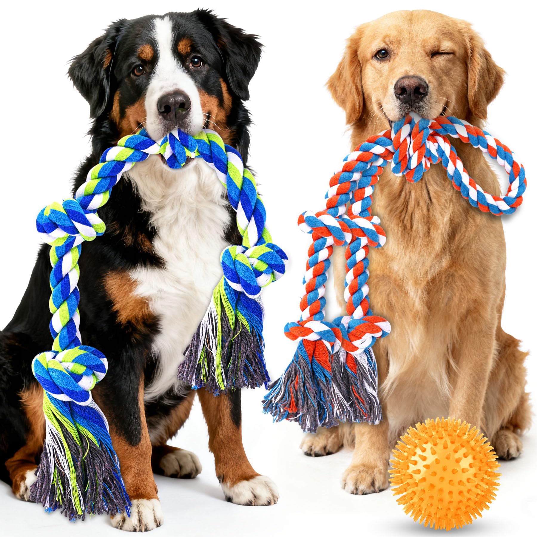 Tough Dog Rope Toys for Aggressive Chewers, Tough Tug of War Dog Toys for Large, Medium & Small Dogs – 5 Pack Including 2 Ropes & 3 Supplies
