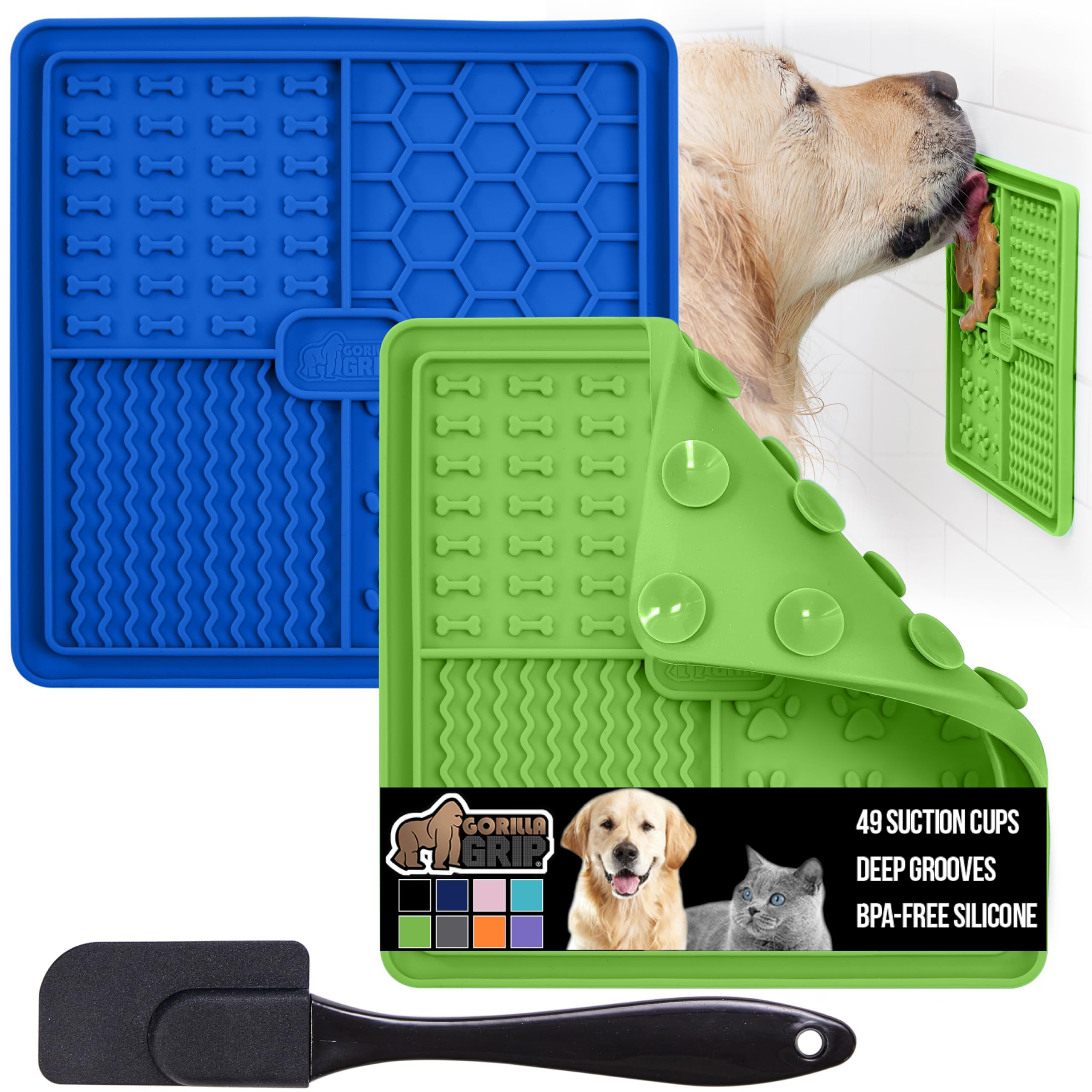 Aquapaw Dog Bath Lick Mat - 2-Pack, XL, Blue - Slow Feeder Mat & Dog Treat Container with Suction Cup - Shower Peanut Butter Holder & Bathing Distraction Aid