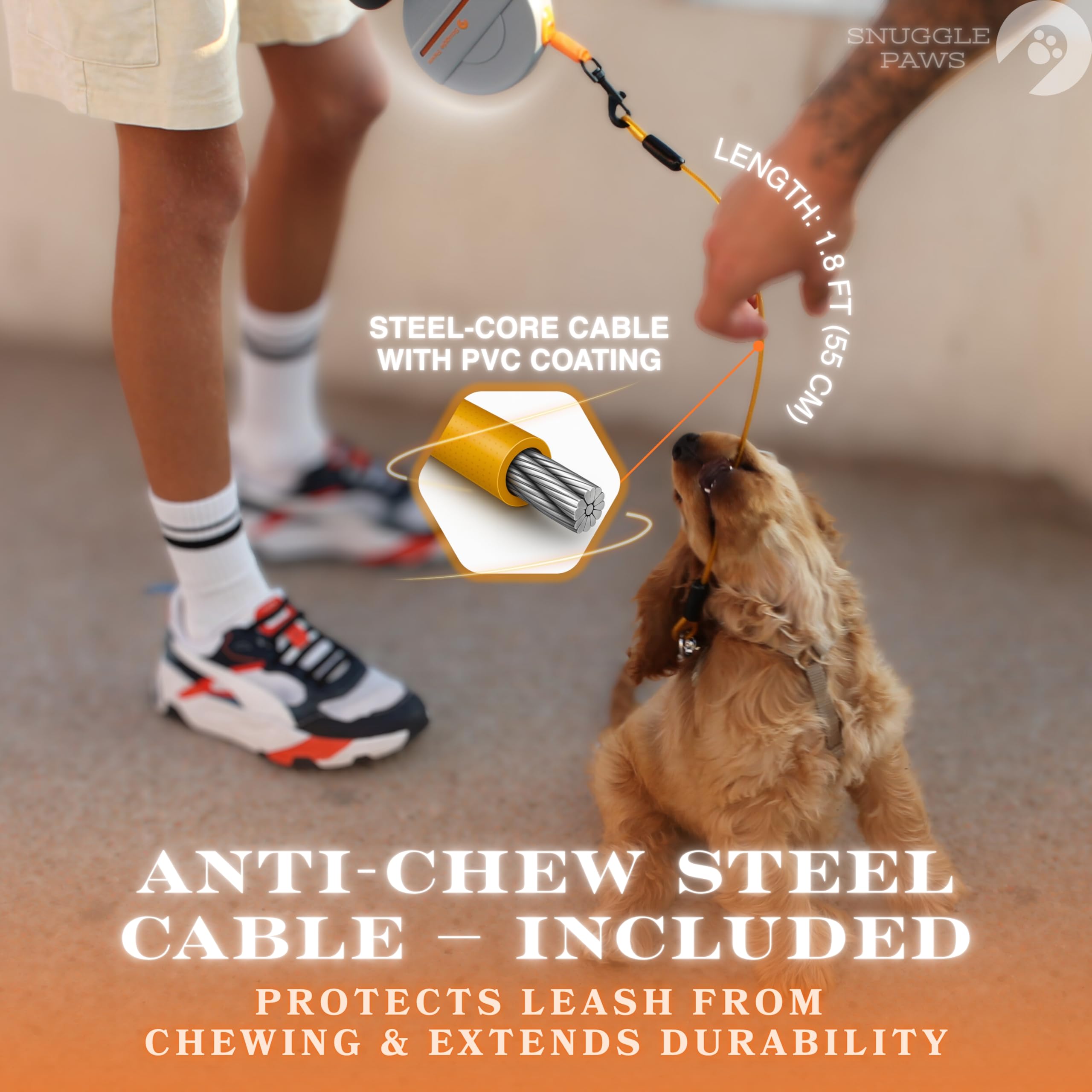 Snuggle Paws Retractable Dog Leash 16ft Heavy-Duty – All-in-One Leash with LED Flashlight, Poop Bag Holder & Chew-Proof Steel Cable Extension – Tangle-Free Design for Small to Large Dogs up to 66 lbs