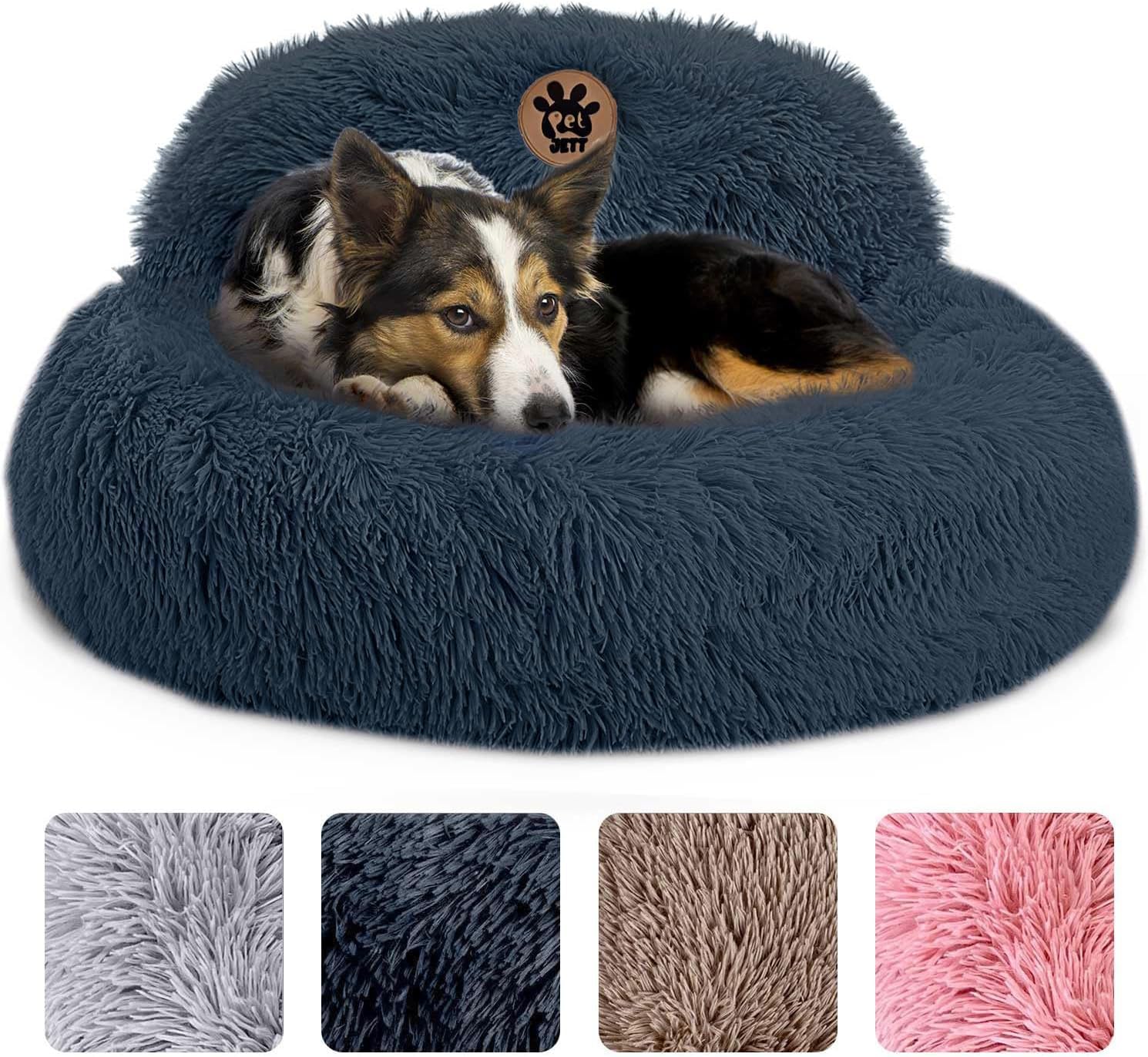 BALANCE Luxury Donut Dog Bed, 30 Inches Round Dog Bed Medium Size Dogs Washable, Orthopedic Calming Dogs Bed for Pets with Anti-Slip Bottom, Oatmeal