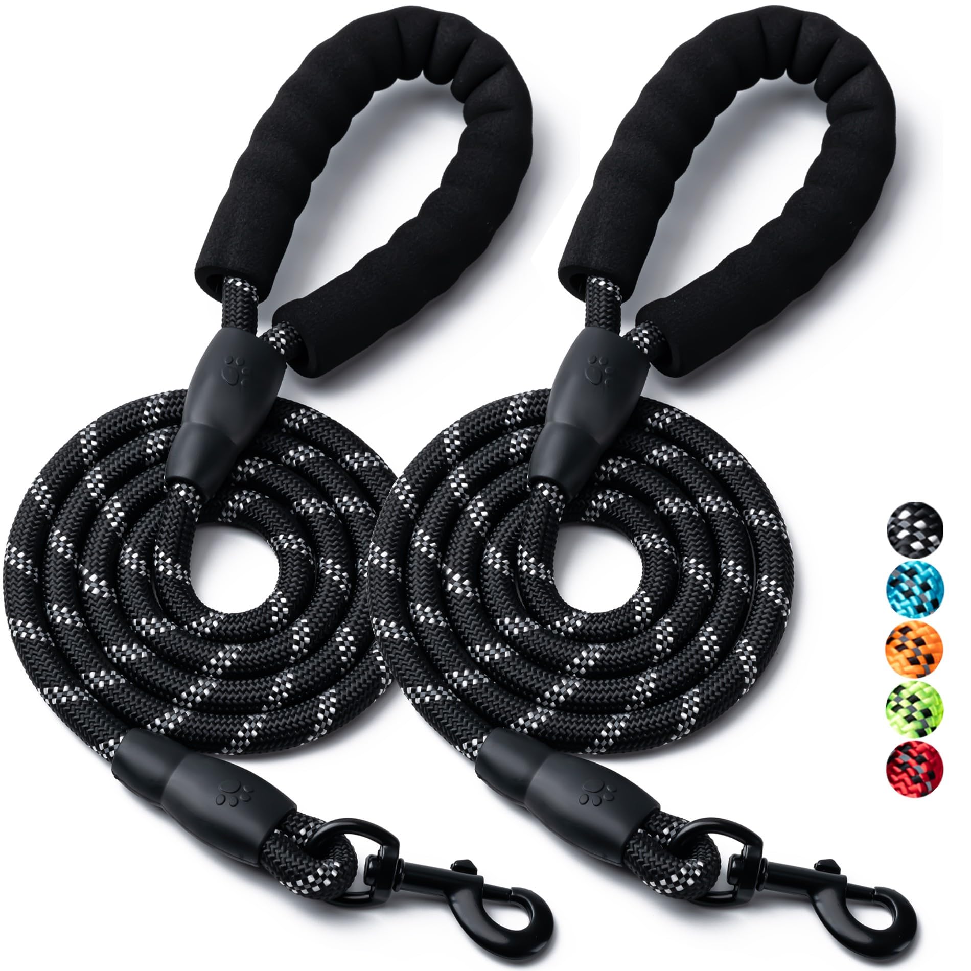 BAAPET 2/4/5/6 FT Dog Leash with Comfortable Padded Handle and Highly Reflective Threads for Small Medium and Large Dogs (5FT-1/2'', Black)