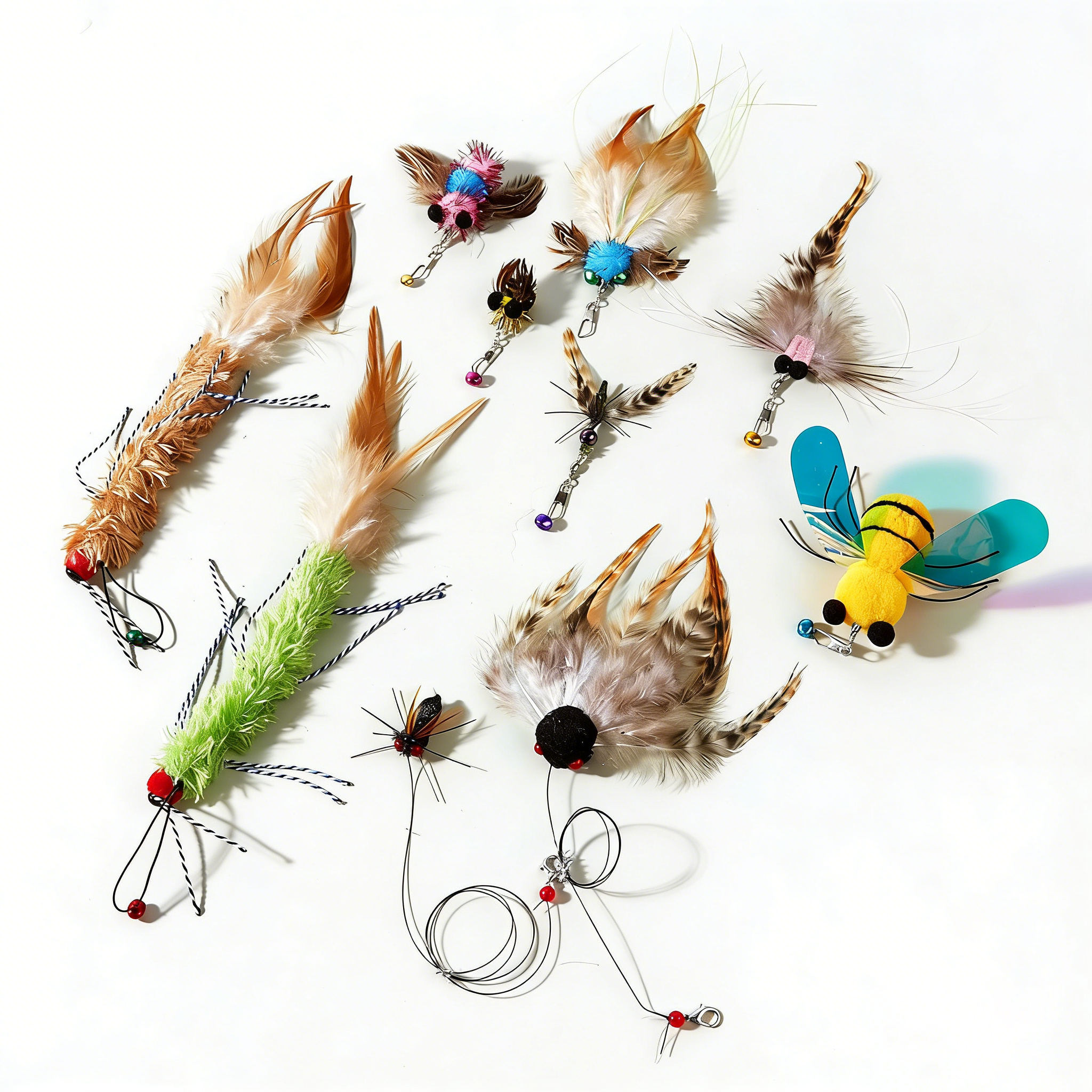 Interactive Feather Cat Teaser Refill Set - Assorted Insect & Bug Replacement Heads for Cat Wand Toys, Interactive Play for Kittens & Adult Cats