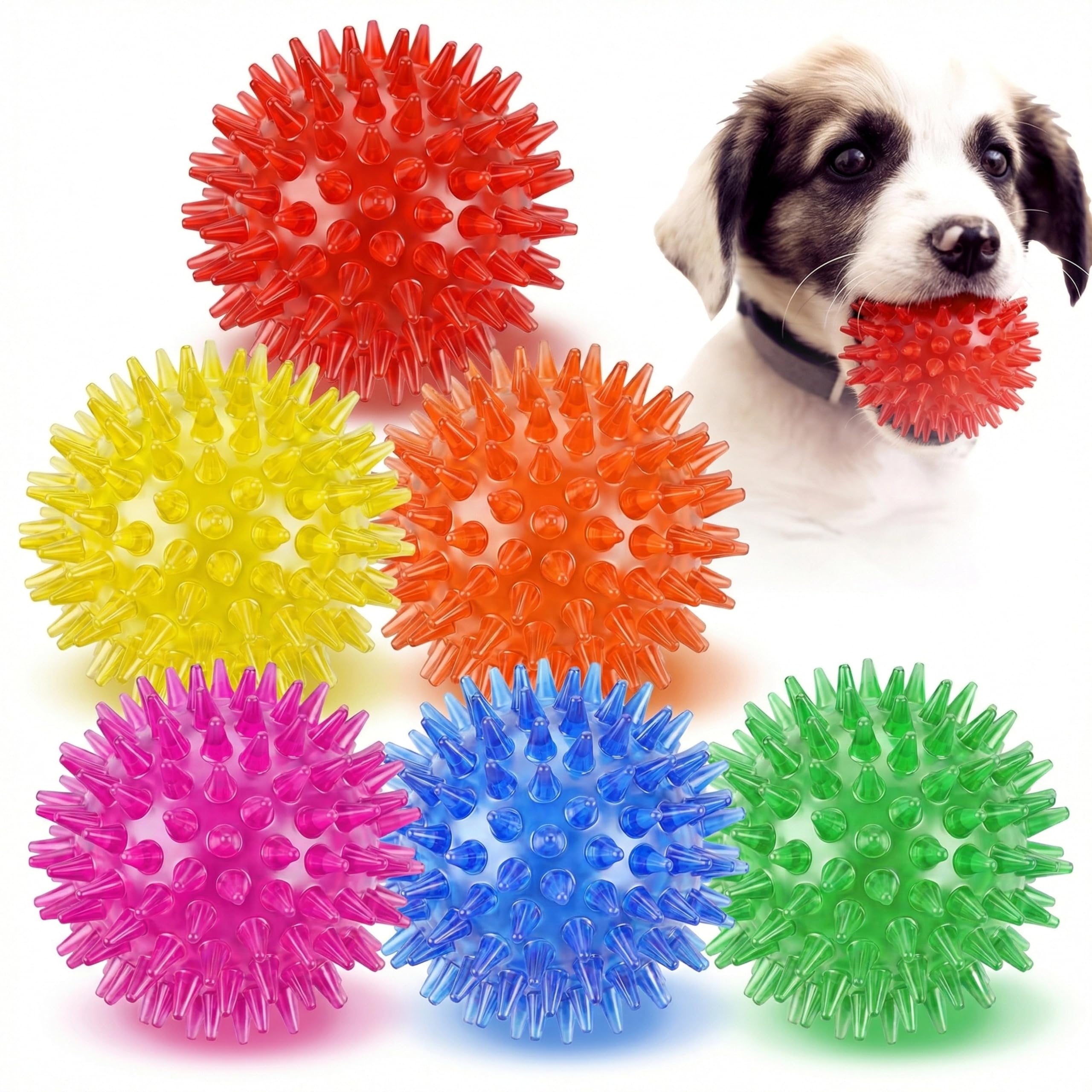 petizer 6 Pack 2.5” Squeaky Dog Toy Balls, Floating Dogs Pool Balls, Spiky Dog Balls, Durable Interactive Fetch Toys for Puppy, Dog Chew Toys for Teething (2.5", Small Dog)