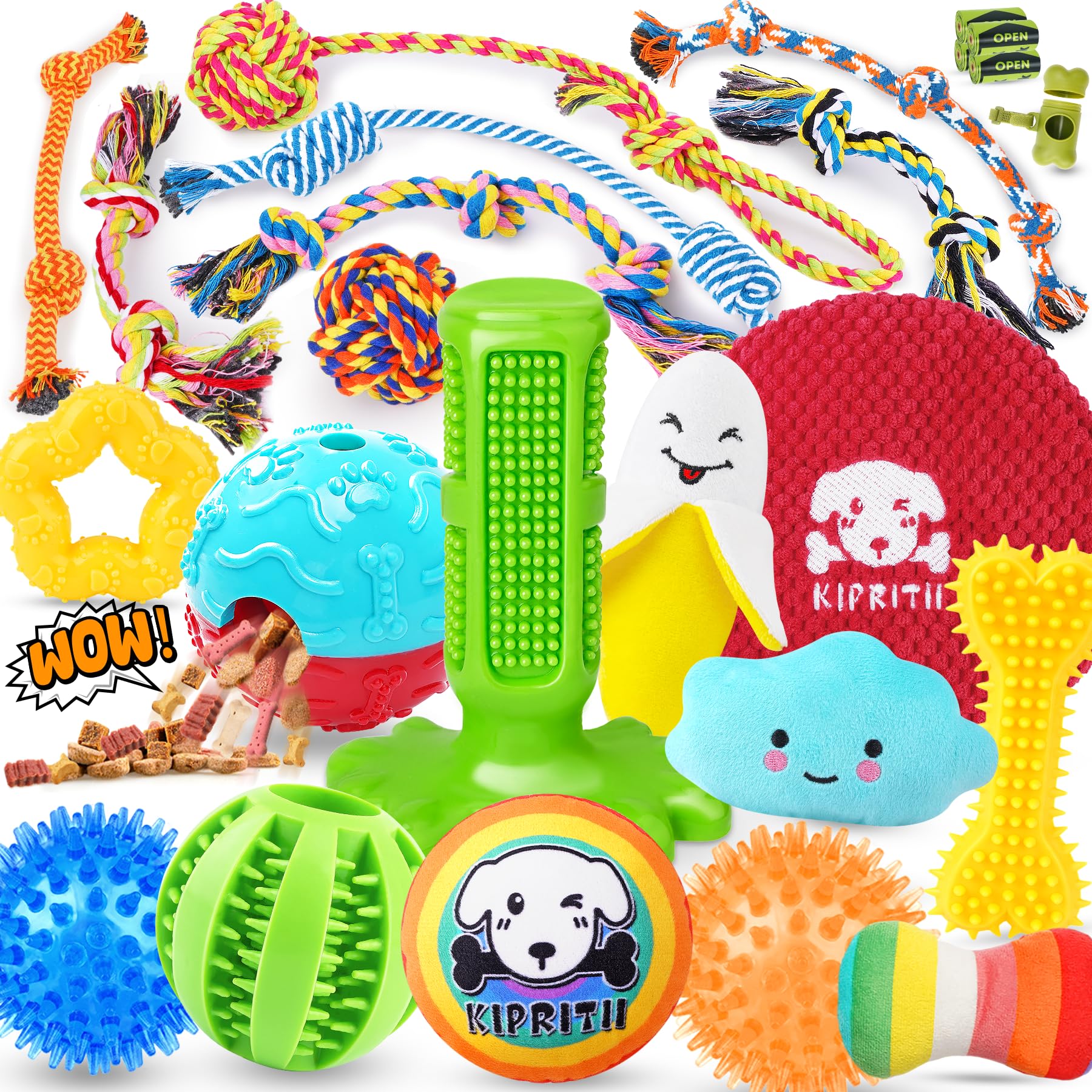 Zeaxuie 25 Pack Luxury Dog Chew Toys for Puppy, Dog Toys with Ropes, Treat Ball and Squeaky Puppy Toys for Teething Small Dogs