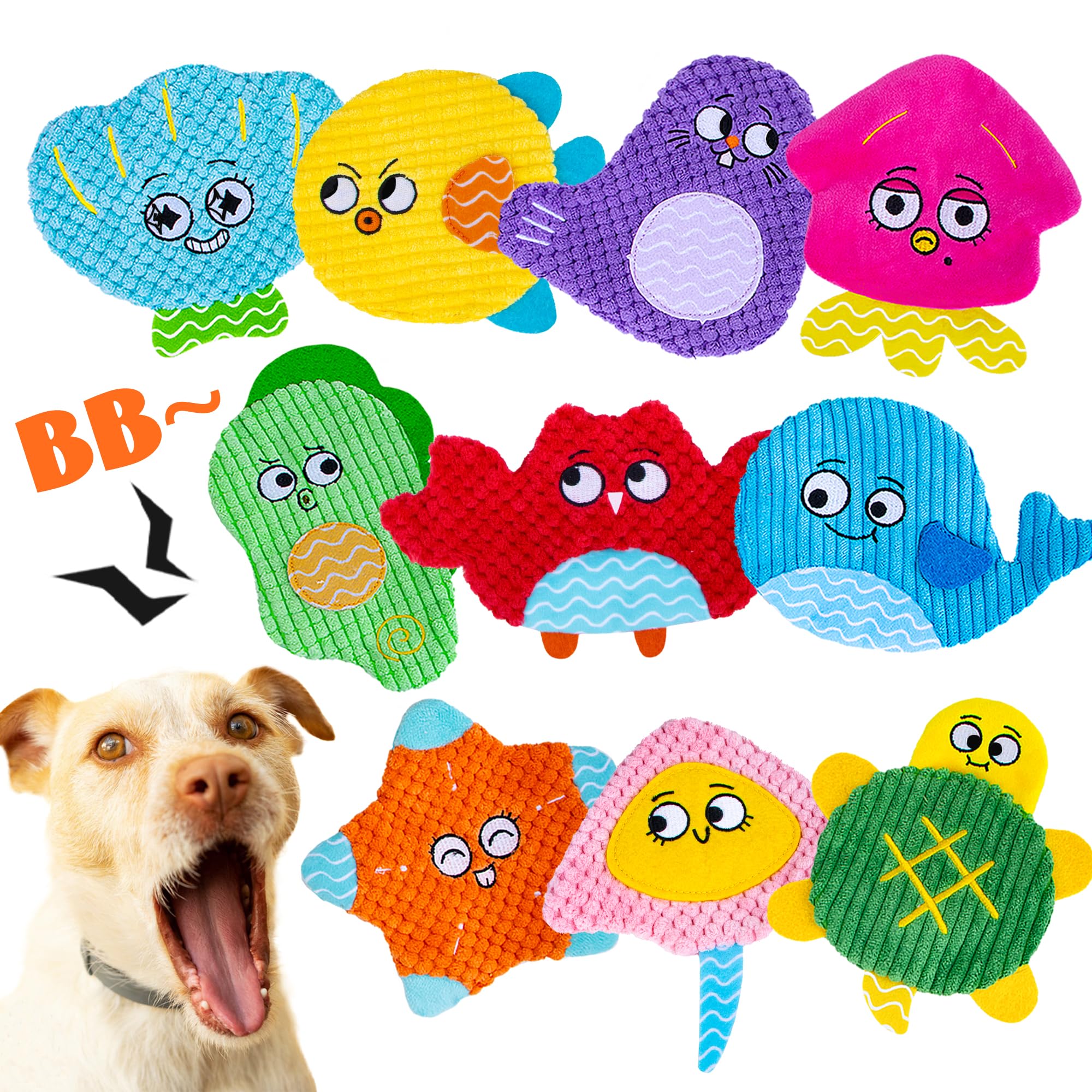 No Stuffing Dog Squeaky Toys, 8 Pack Cute Animal Durable Plush Interactive Teething Chew Toys, Pet Entertaining Toy for Puppy & Small Medium Breeds