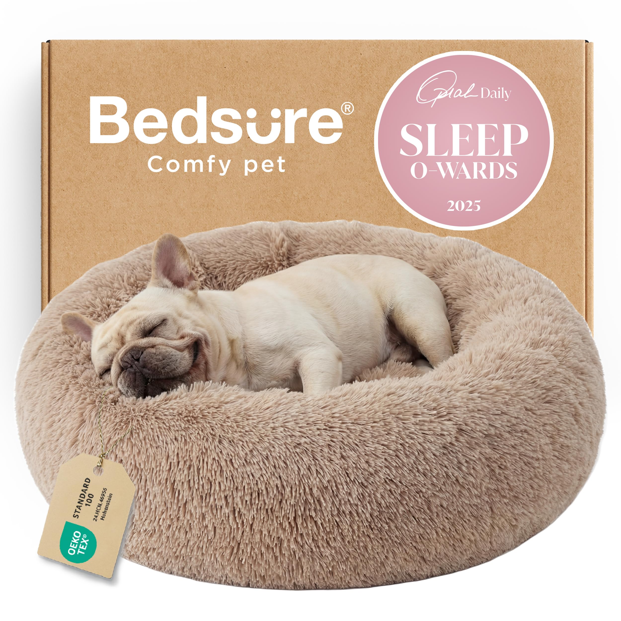 BALANCE Luxury Donut Dog Bed, 30 Inches Round Dog Bed Medium Size Dogs Washable, Orthopedic Calming Dogs Bed for Pets with Anti-Slip Bottom, Oatmeal