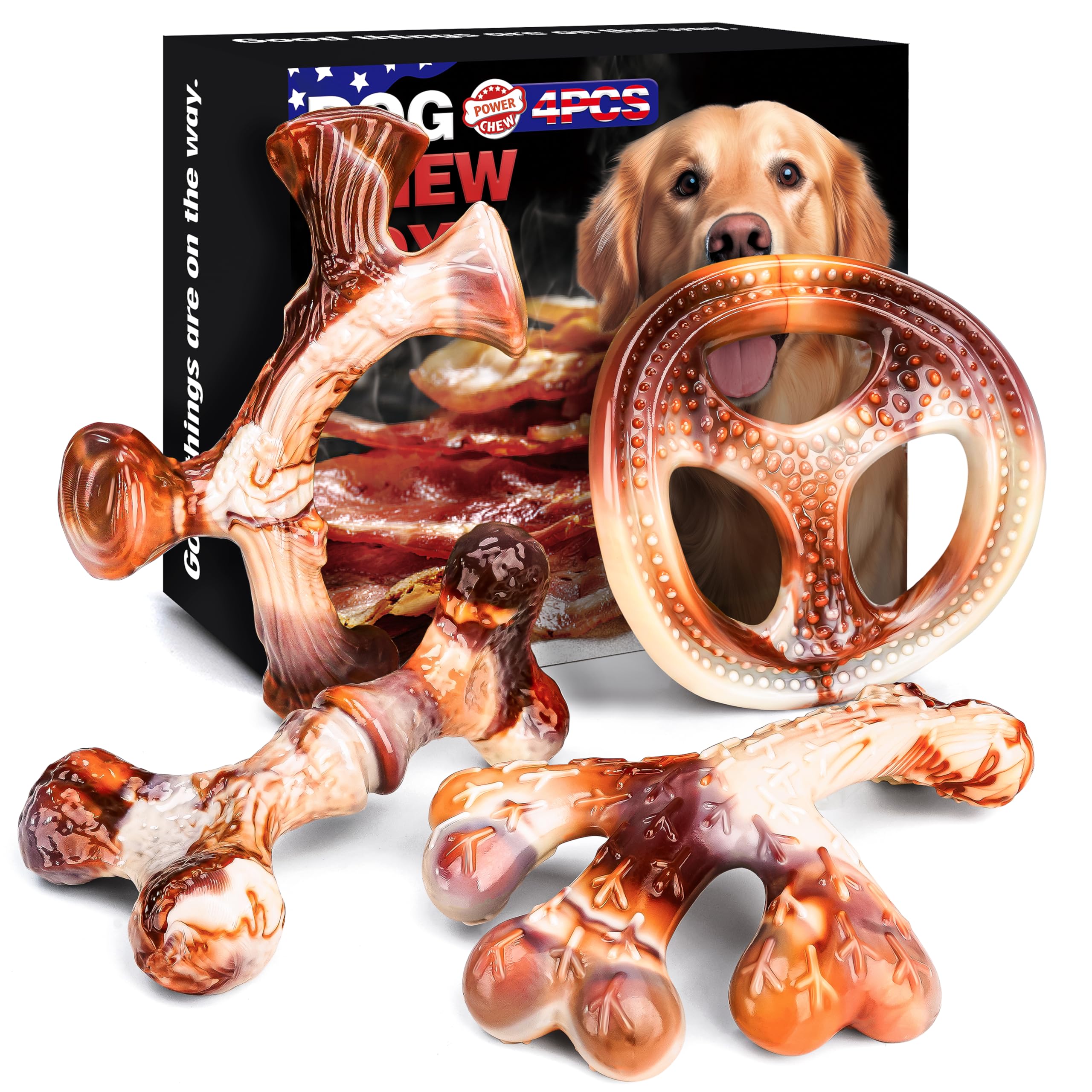 NEZIN Dog Toys for Aggressive Chewers, Indestructible Toys for Large Dogs, Dog Chew for Large Medium Small Breed, 3 Pack Super Chewer with Tough Nylon, Gift for Dogs