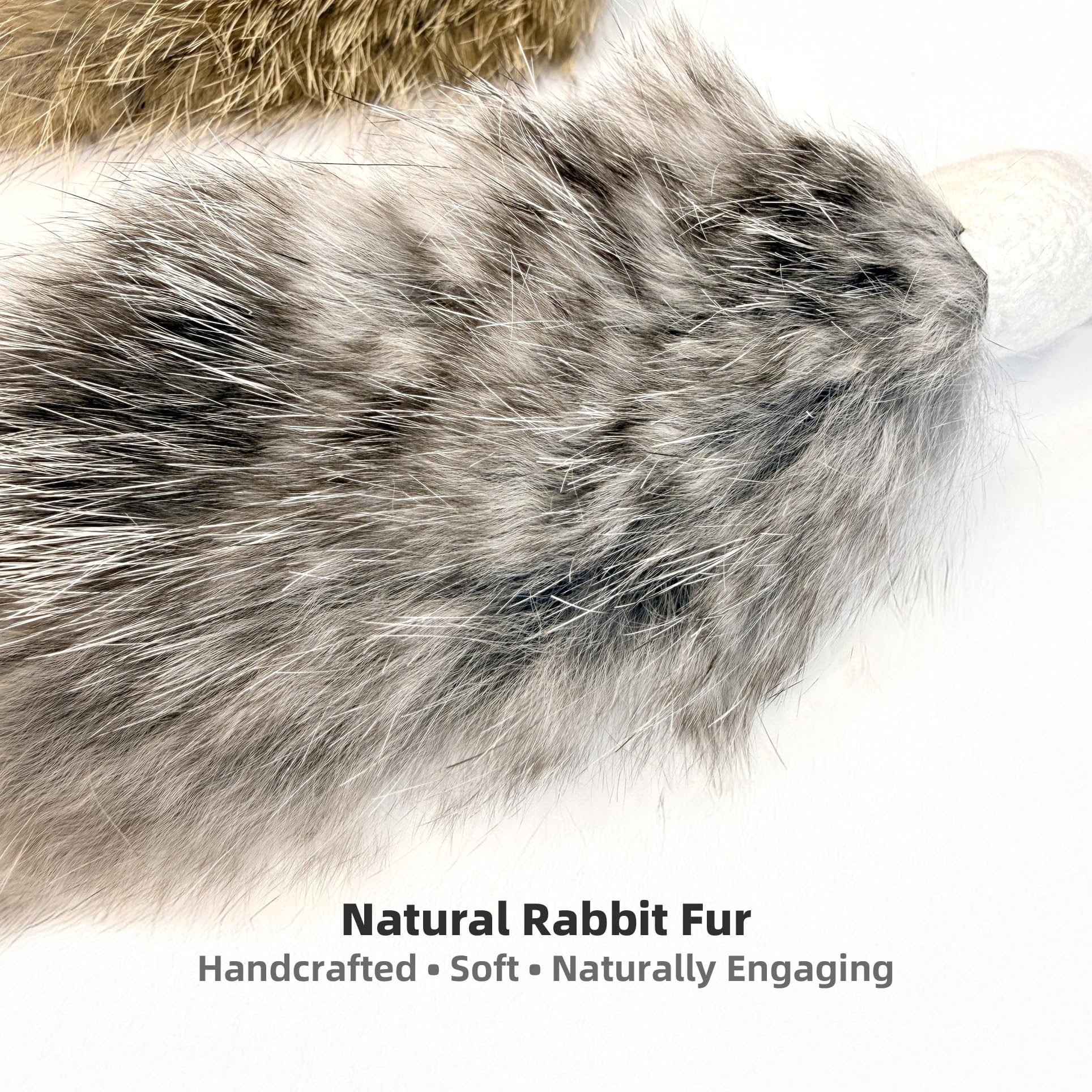2 Pack Natural Rabbit Fur Cat Toy Refills – Silent Interactive Cat Toys for Indoor Cats, Handmade Replacement Heads with Secure Connector for Cat Wand Toys
