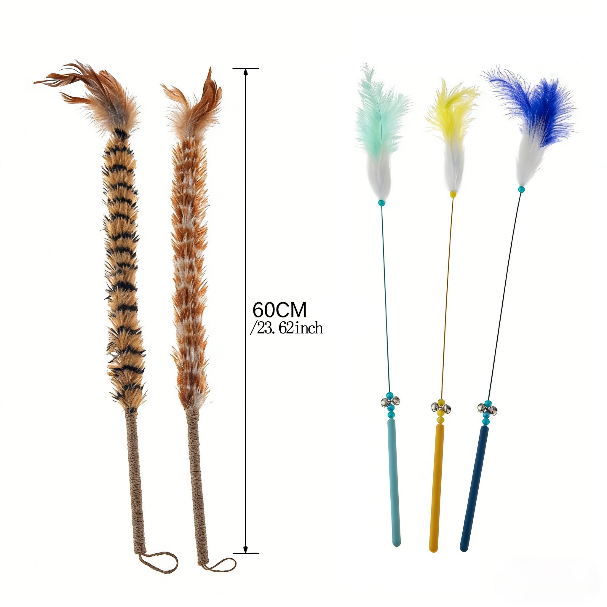 Interactive Feather Cat Wand Toy Set - Engaging Teaser Sticks with Bell for Kitten & Cat Play