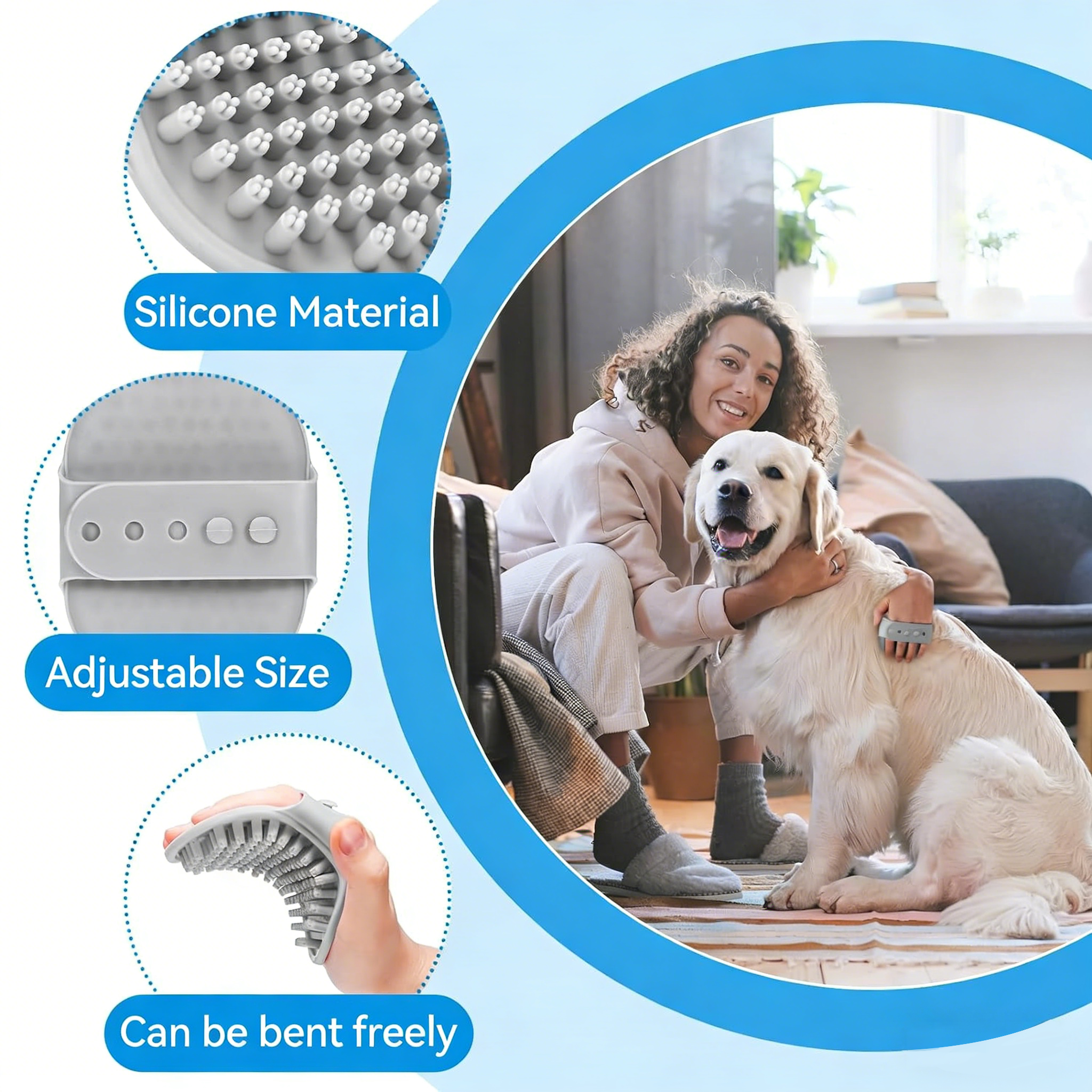 Silicone Pet Bath Brush, Grooming & Massage Brush for Dogs & Cats, Soft Bristles Shampoo Brush for Shedding, Bathing & Hair Removal, 4 Colors Available