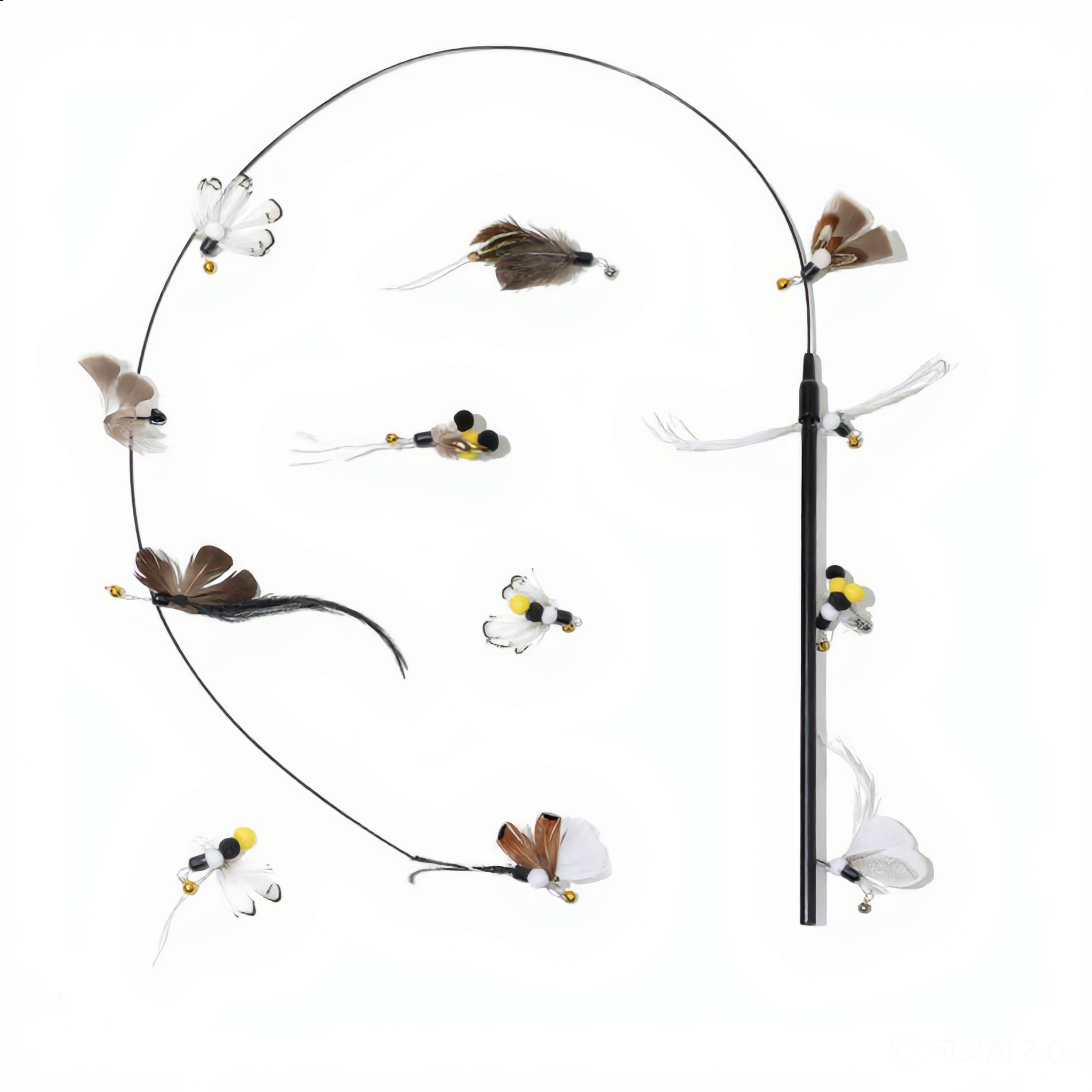 Interactive Cat Teaser Wand Set with Replaceable Feather Bell Toys | Natural Insect Design Cat Toy for Indoor Cats Kitten Hunting & Exercise