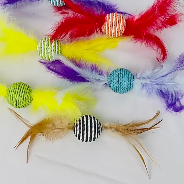 Colorful Striped Sisal Cat Ball Toy with Feather Tassels – Durable Pet Plaything for Cats & Kittens