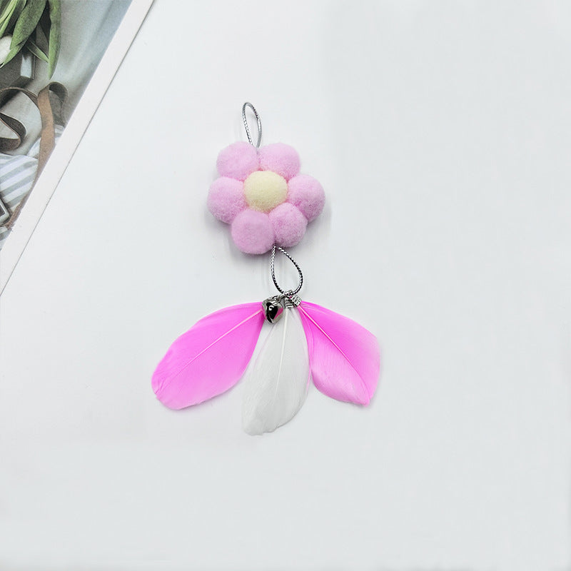 Cute Flower Cat Teaser Wand Refill, Interactive Feather Cat Toy with Bell for Kitten & Adult Cats, Replacement Head for Cat Wand, Pet Play Toy for Indoor Cats Exercise & Boredom Relief