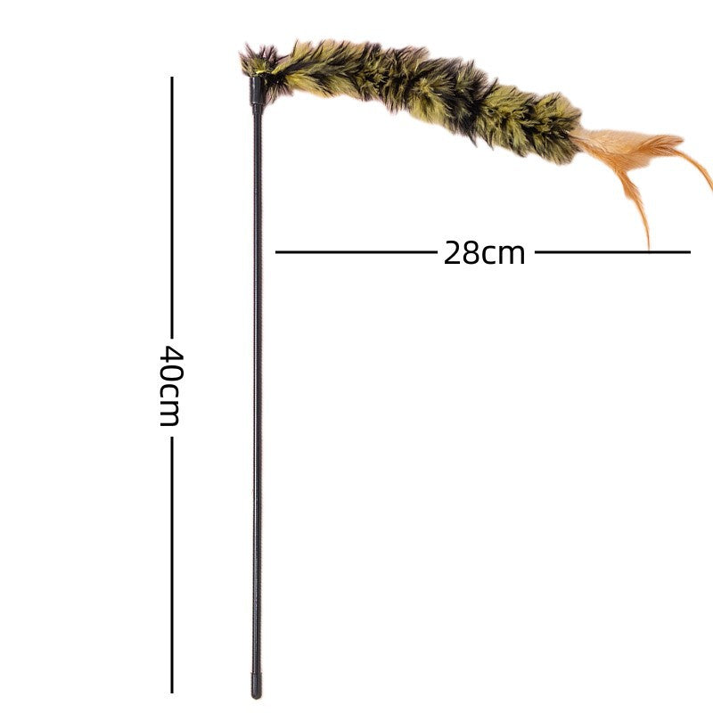 Long Fluffy Feather Cat Teaser Wand, Interactive Cat Toy with Soft Plush Tail for Kitten & Adult Cat, Durable Cat Chase Toy for Exercise & Boredom Relief