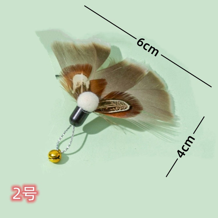 Interactive Cat Teaser Wand Set with Replaceable Feather Bell Toys | Natural Insect Design Cat Toy for Indoor Cats Kitten Hunting & Exercise