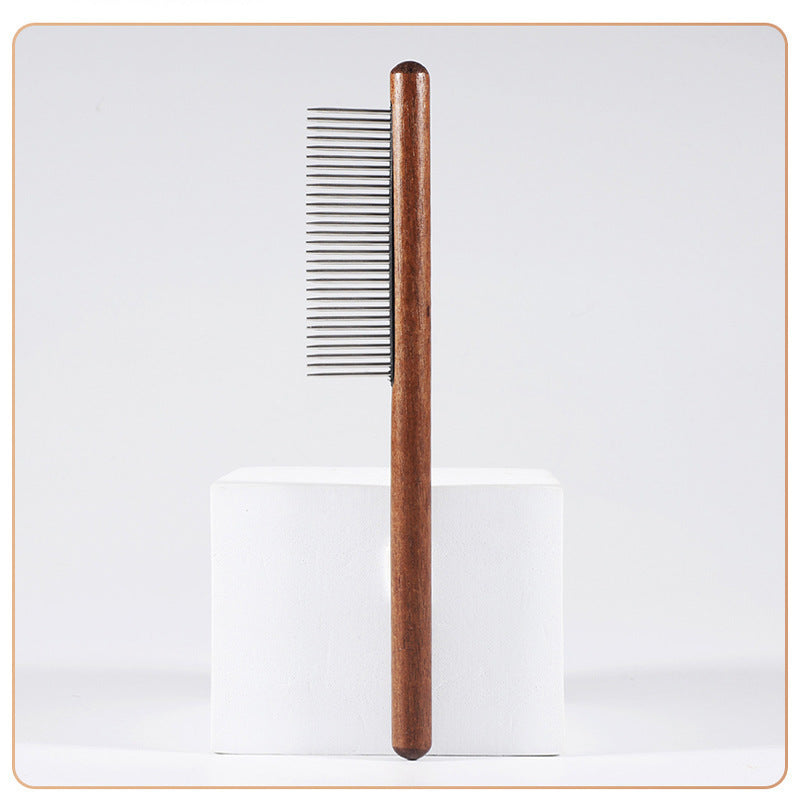 Wooden Handle Pet Grooming Comb, Professional Cat &amp; Dog Dematting Comb with Stainless Steel Teeth, Dense/Wide/Dual-Length Teeth Options for Detangling, Removing Loose Hair &amp; Fleas